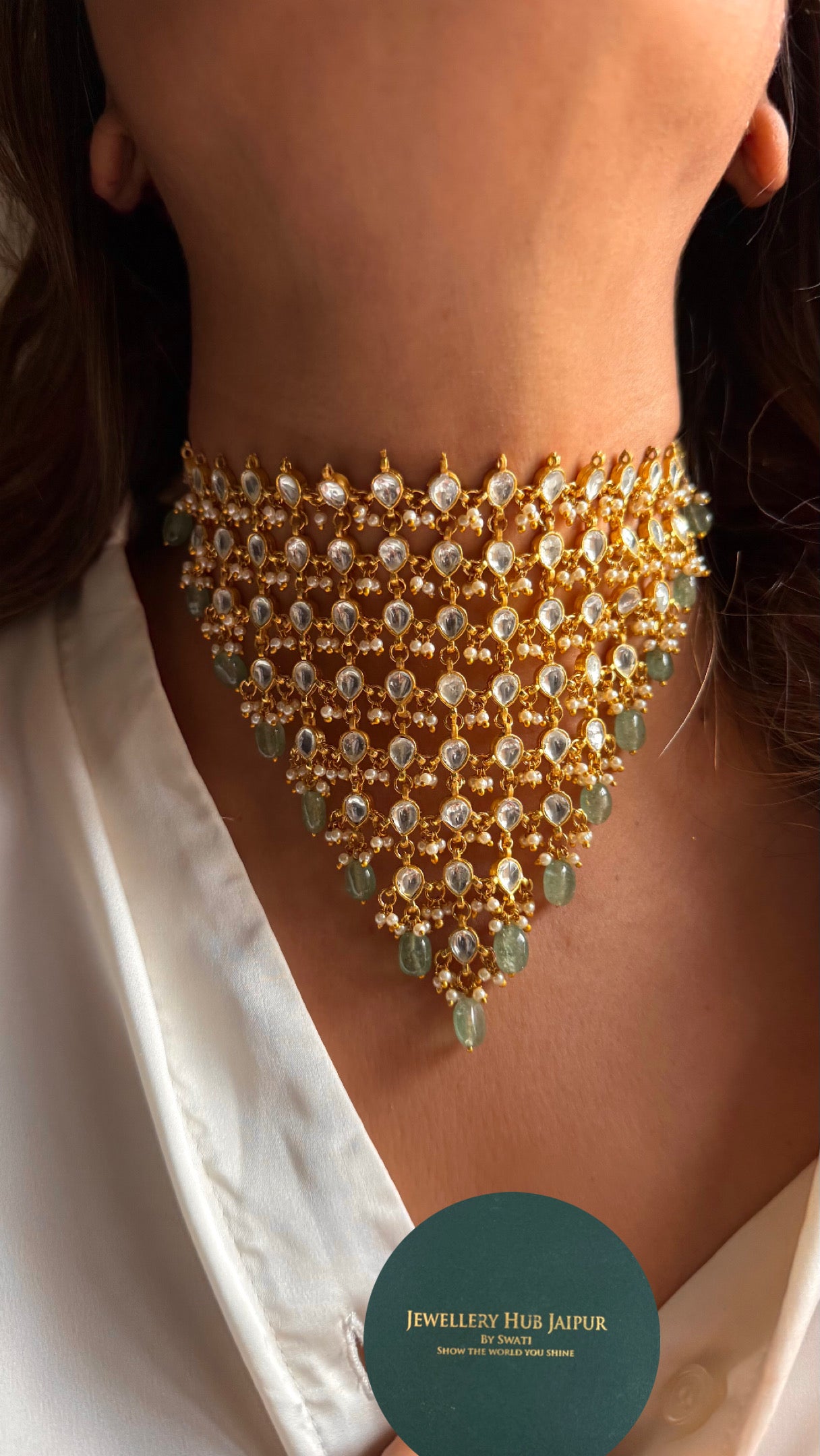 8 layered paachi Kundan mint strawberry Necklace