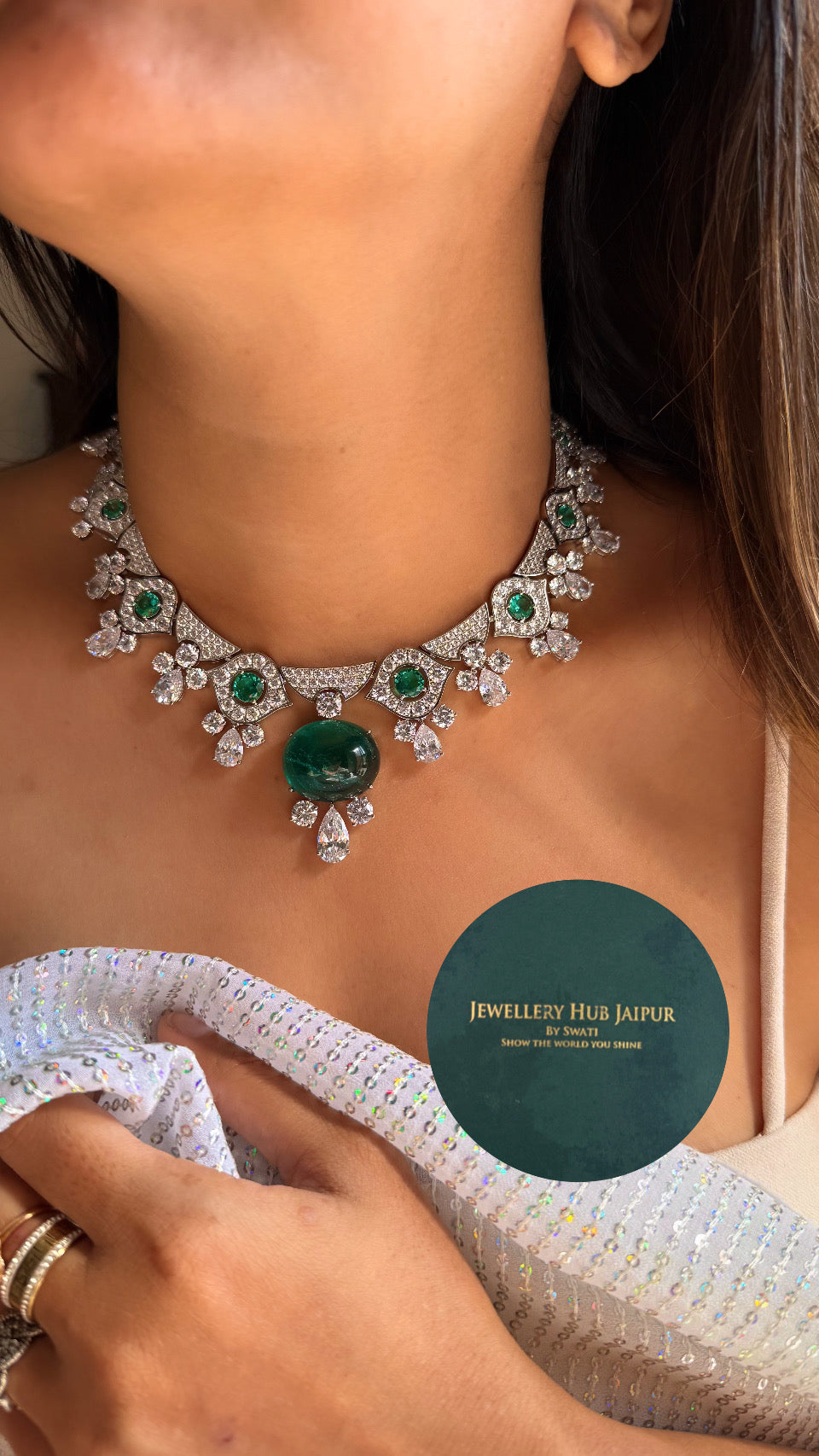 Bvlgari inspired, emerald diamond statement necklace