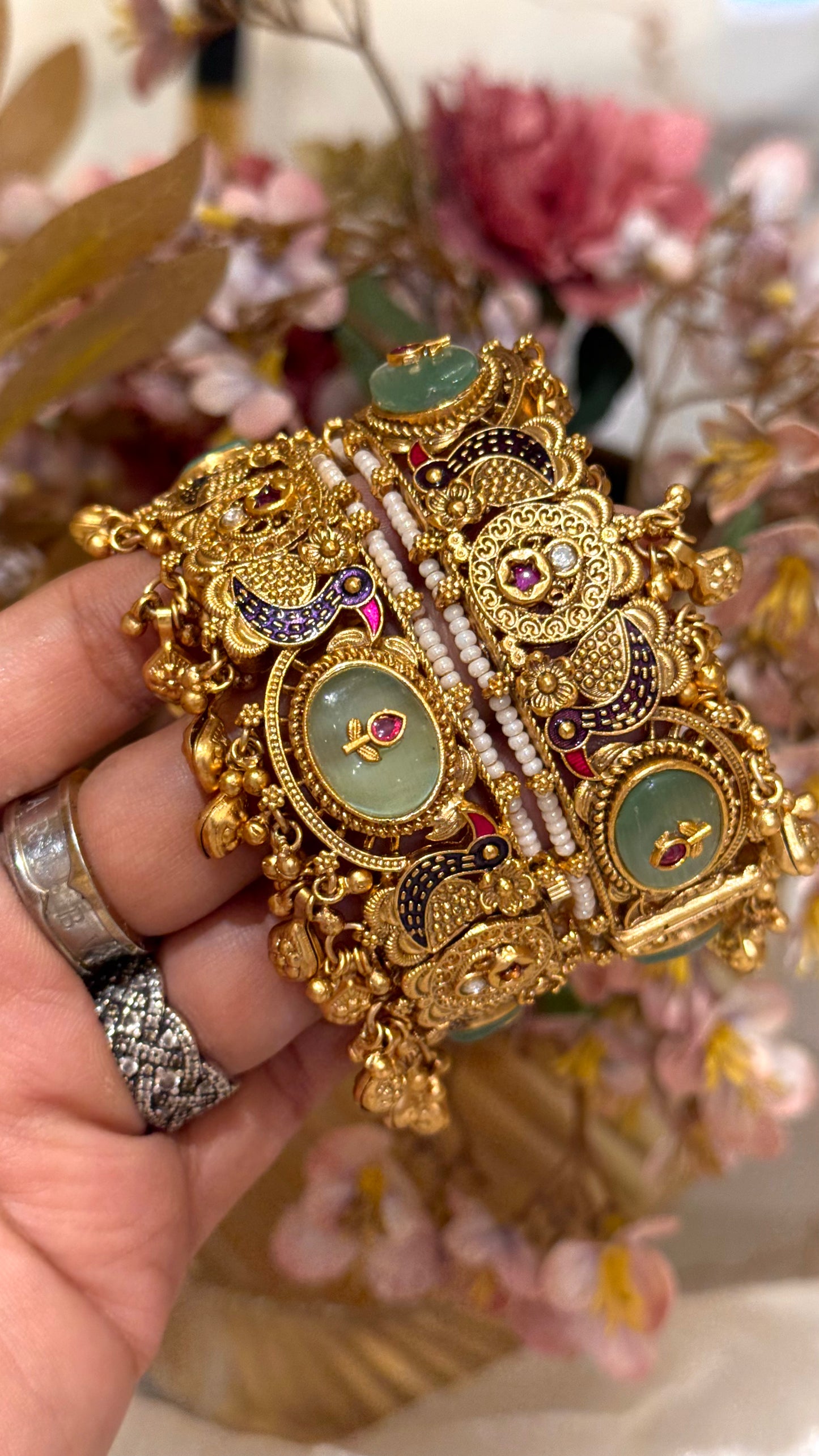 Swarovski  bangles with sapphire Meena Kari and inlay detailing