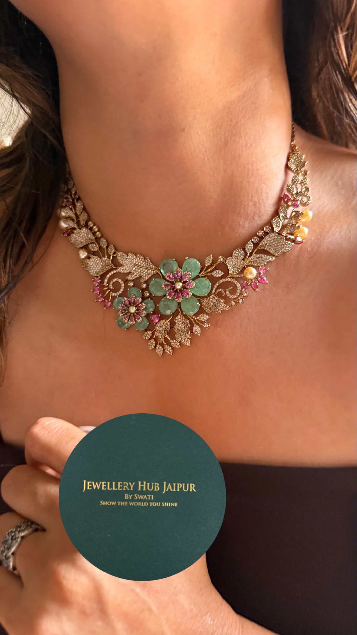 Designer Leaf inspired mint doublet collar Necklace