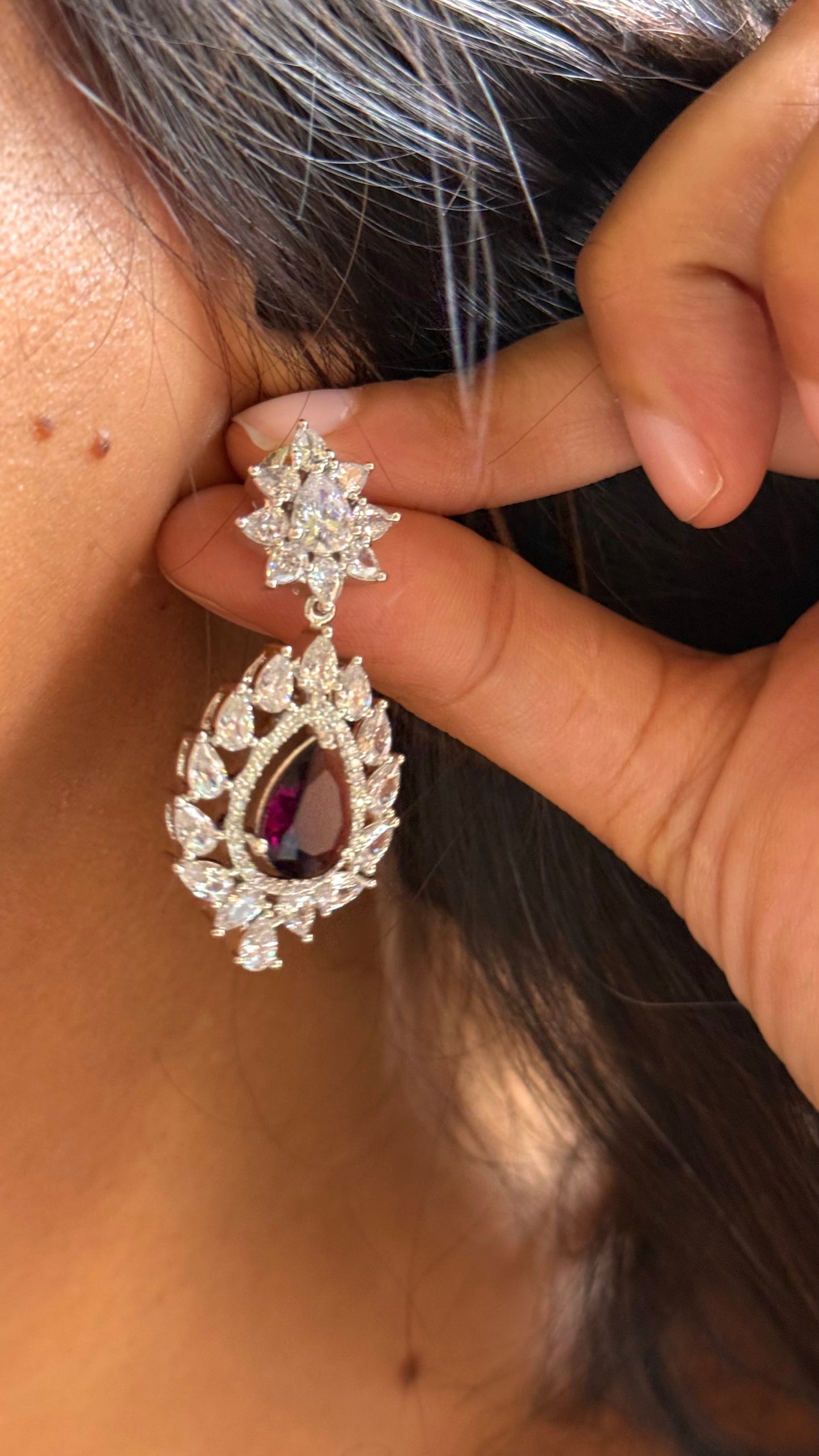 Cz diamond amythyst crystal drip necklace