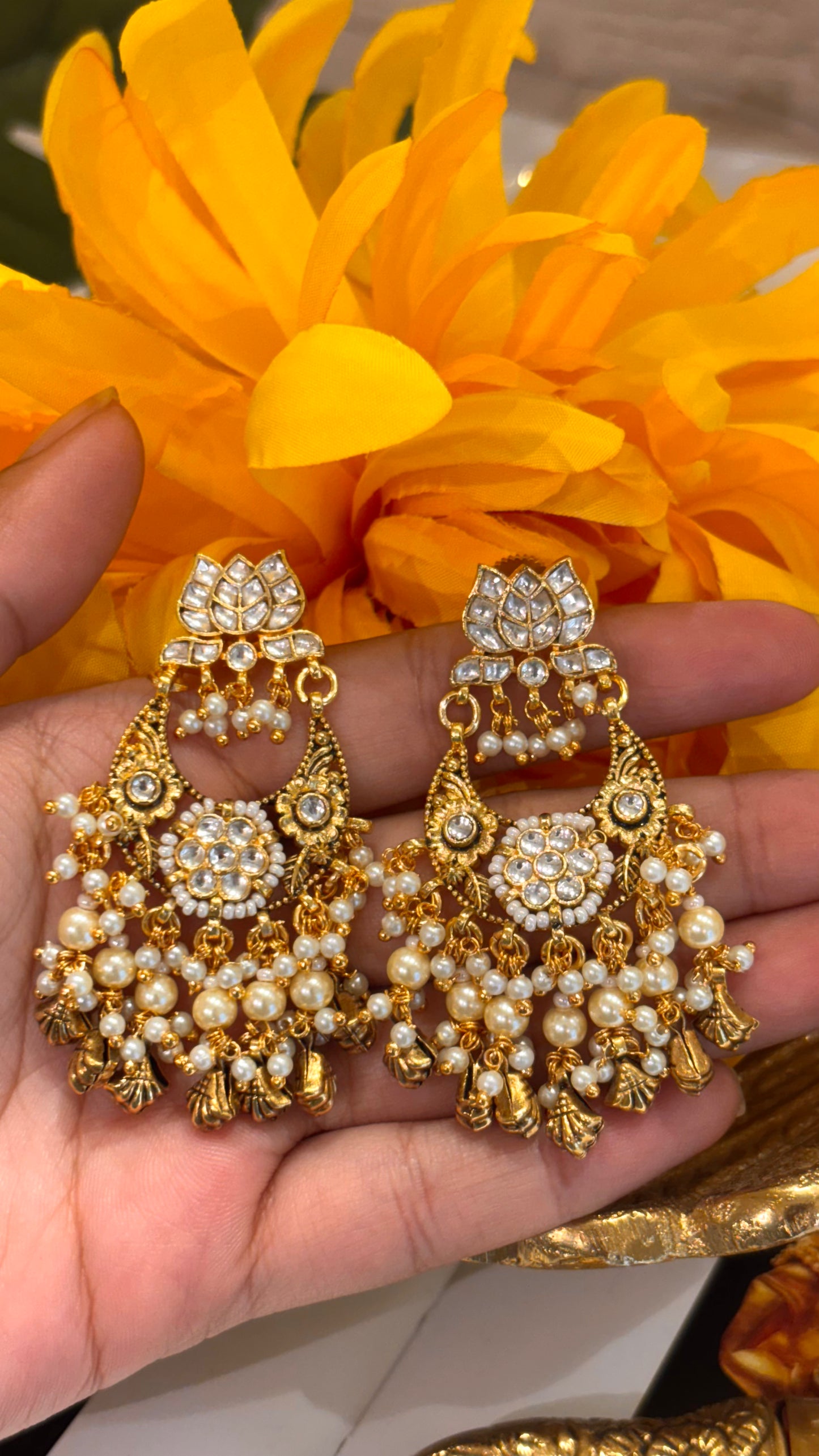 Lotus designer paachi kundan Earrings