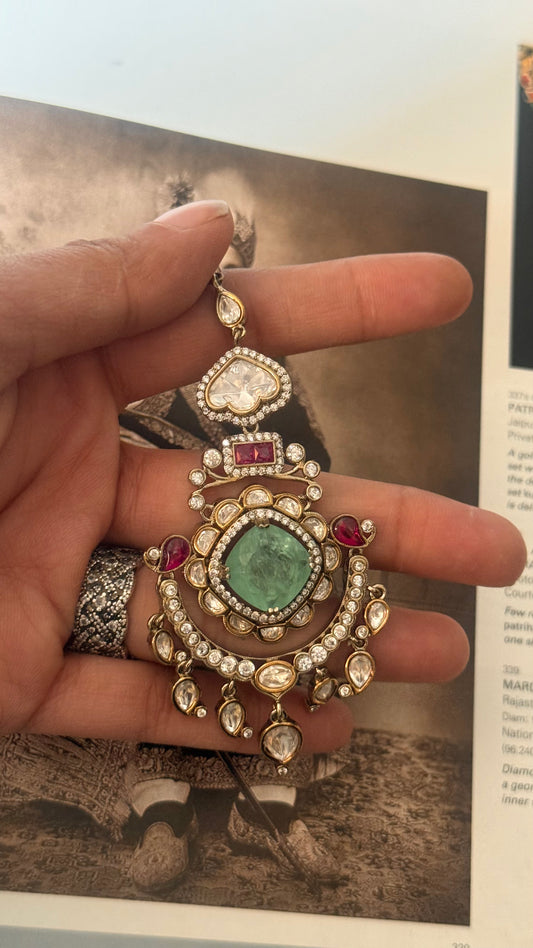 Mint rani pink victorian maangtika