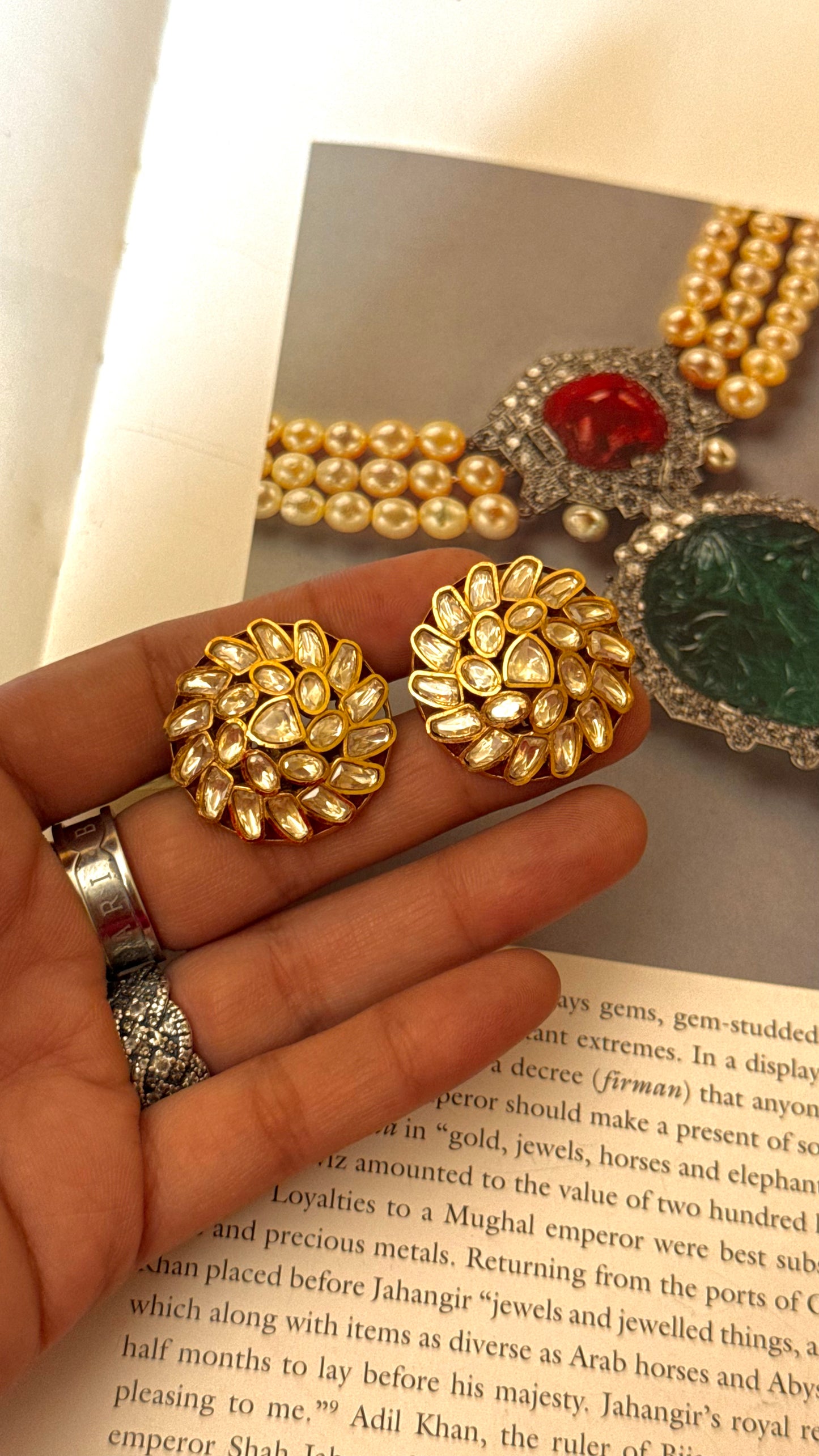 Floral nakshi real diamond studs