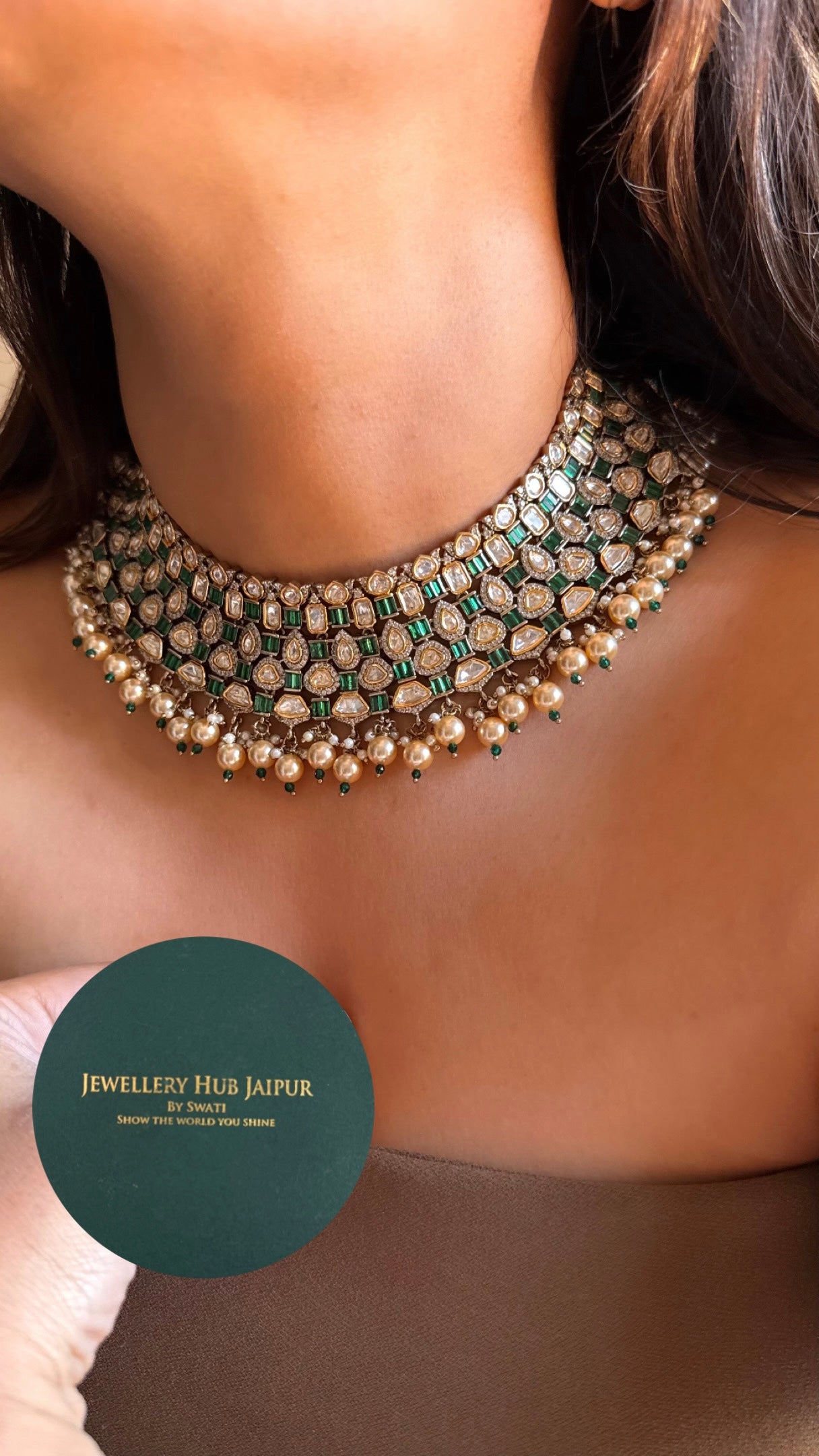Emerald real moissanite with drops choker set
