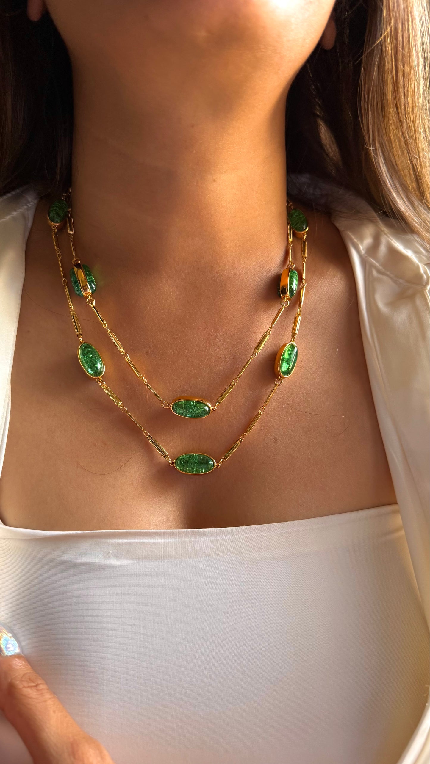 Emerald doublet dual layer necklace