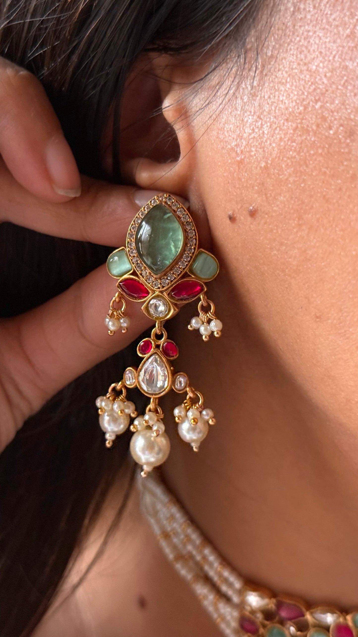 Paachi kundan jadau statement choker ( mint )