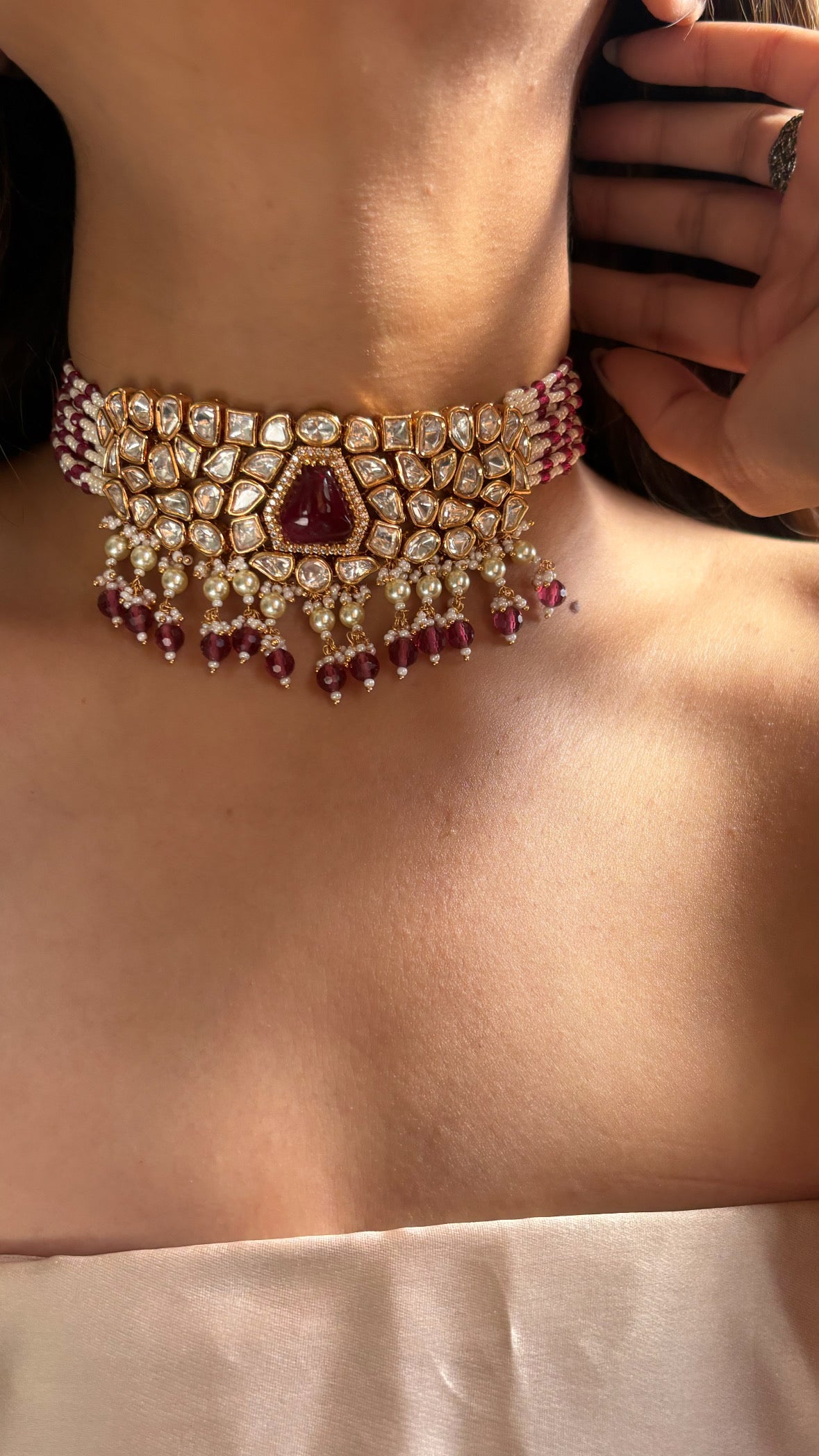 Ruby choker set with earrings