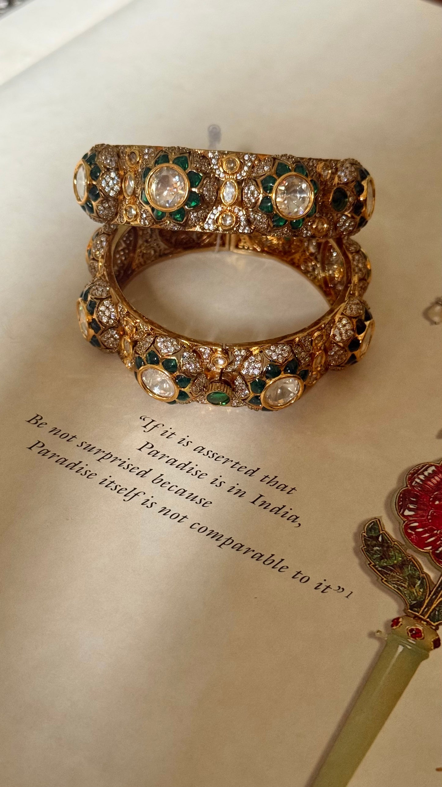 Emerald floral moissaniye polki Victorian openable bangle