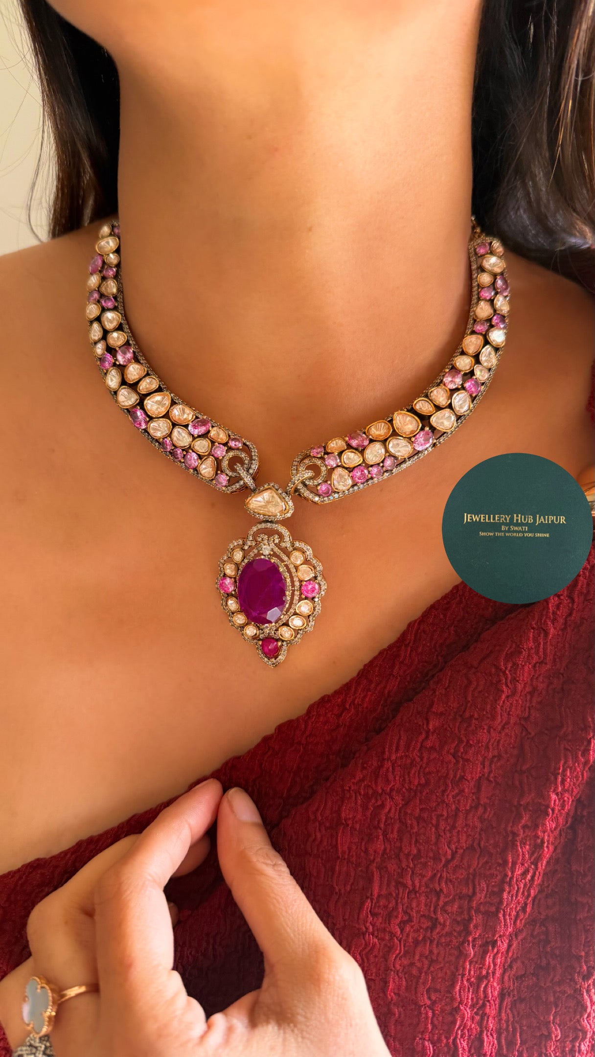 Tanzanite real peel polki necklace