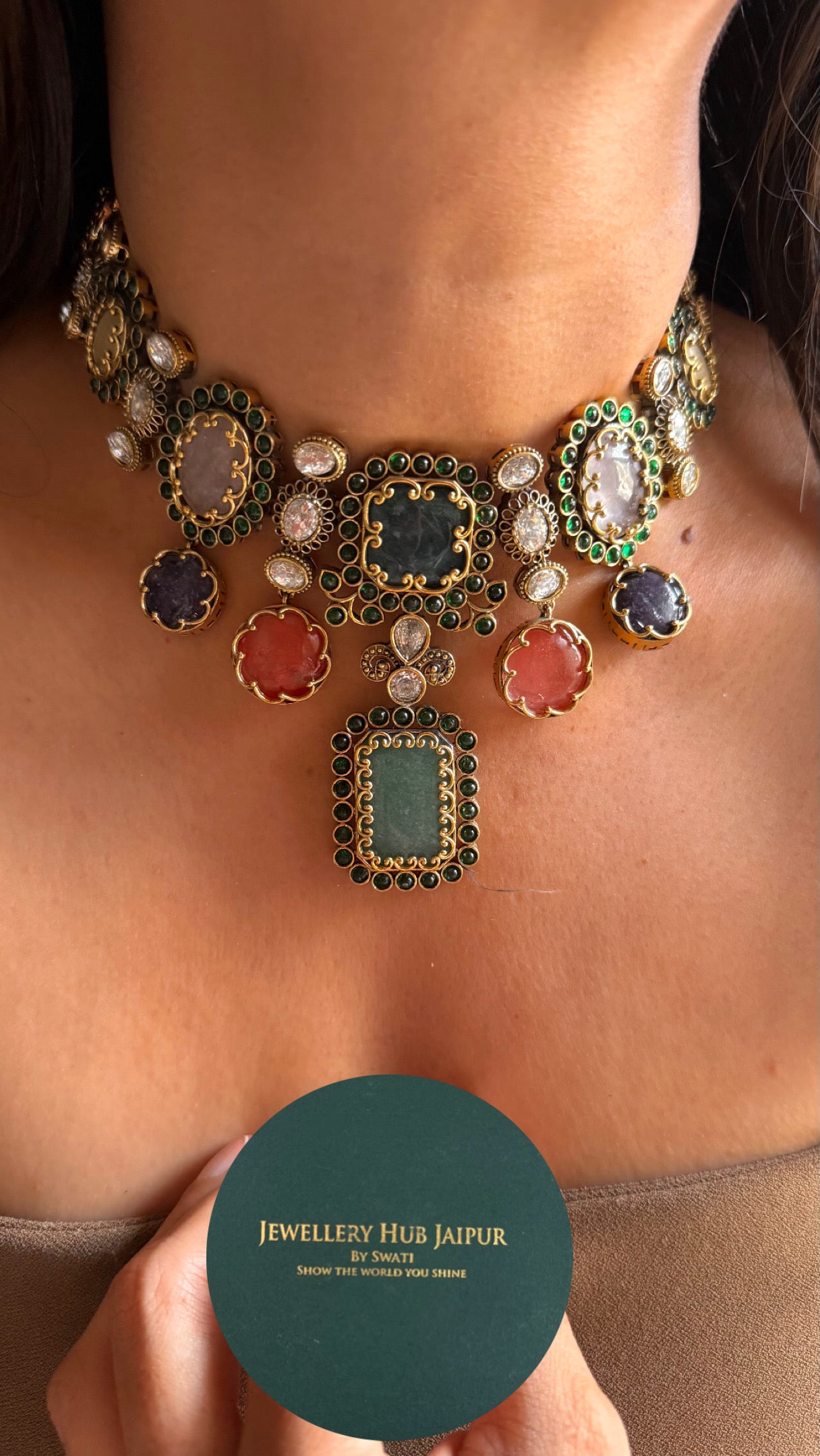 Sabhyasachi inspired designer navrtna gems necklace