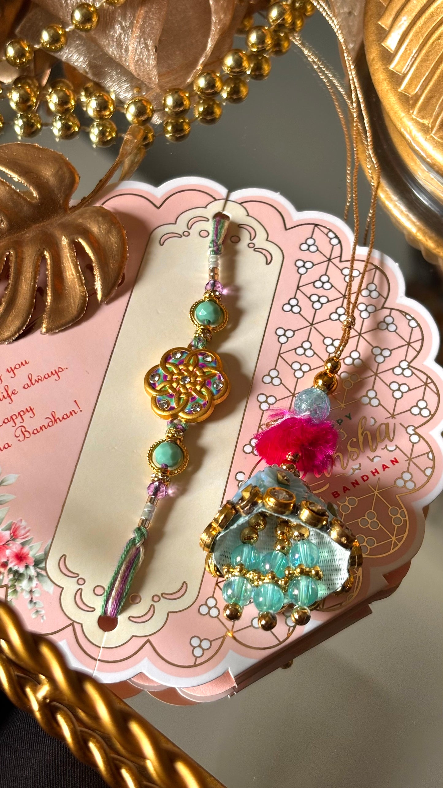 Meenakari nakashi bhaiya bhabhi rakhi ( shipping will be extra)