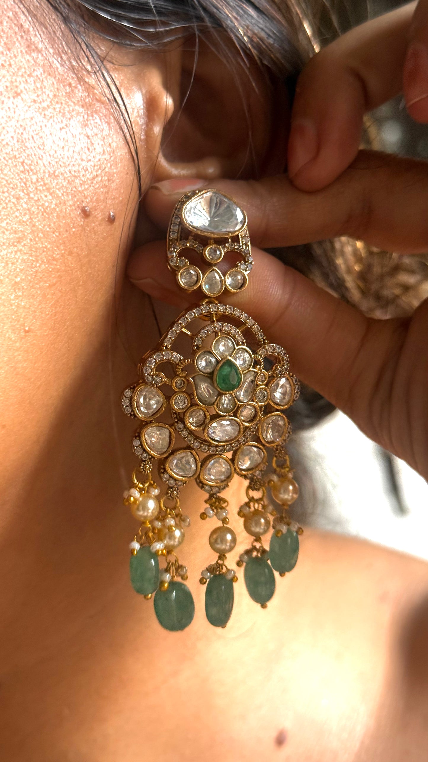 Emerald & Turquoise doublet choker with uncut polki detailing