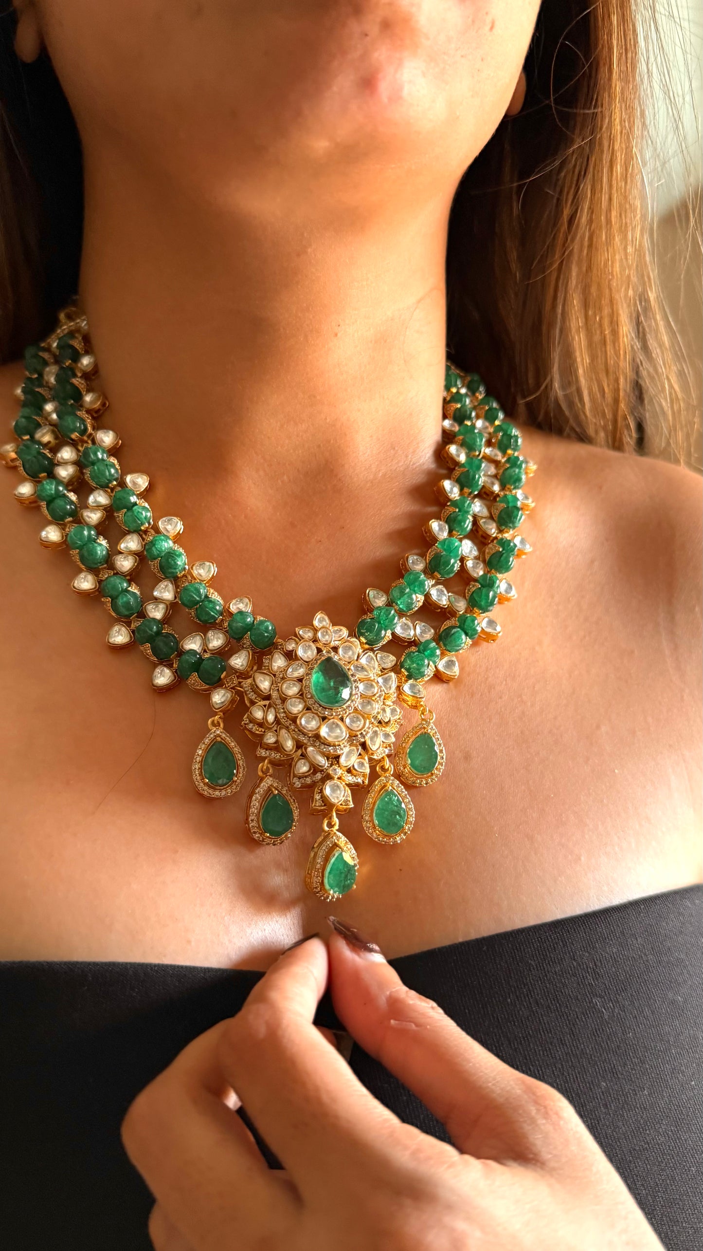 Emerald doublet moissanite dual layer set