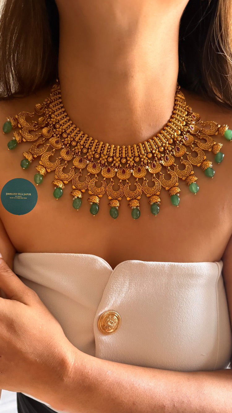 Rajwada Rani pink royal emerald drop collar set