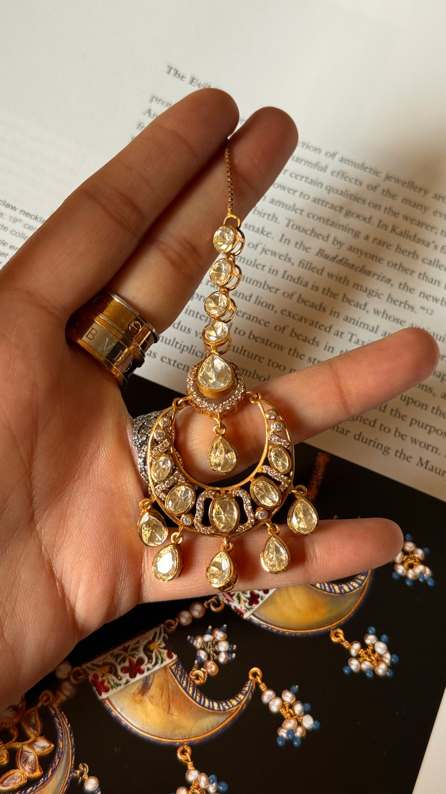 Real moissanite Chandbali maangtikka