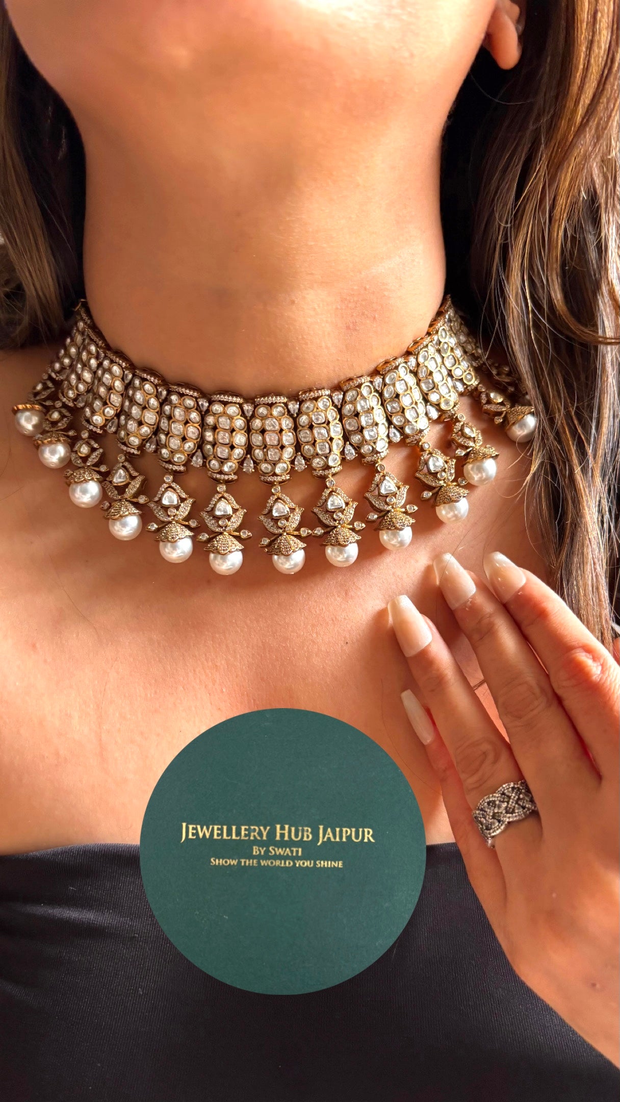 Real Moissanites with pearl detailing victorian necklace