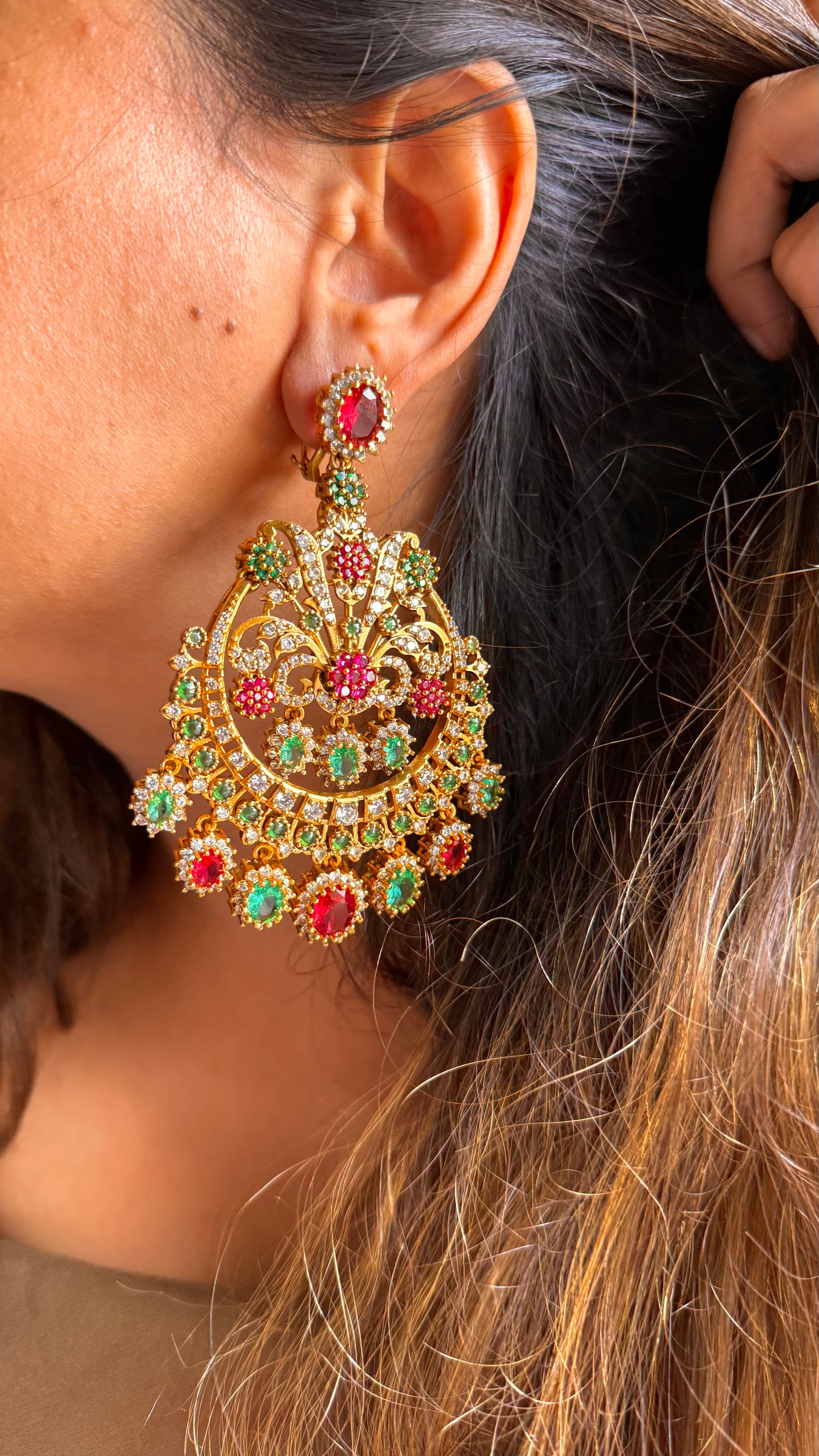 Sabhyasachi inspired navratna danglers