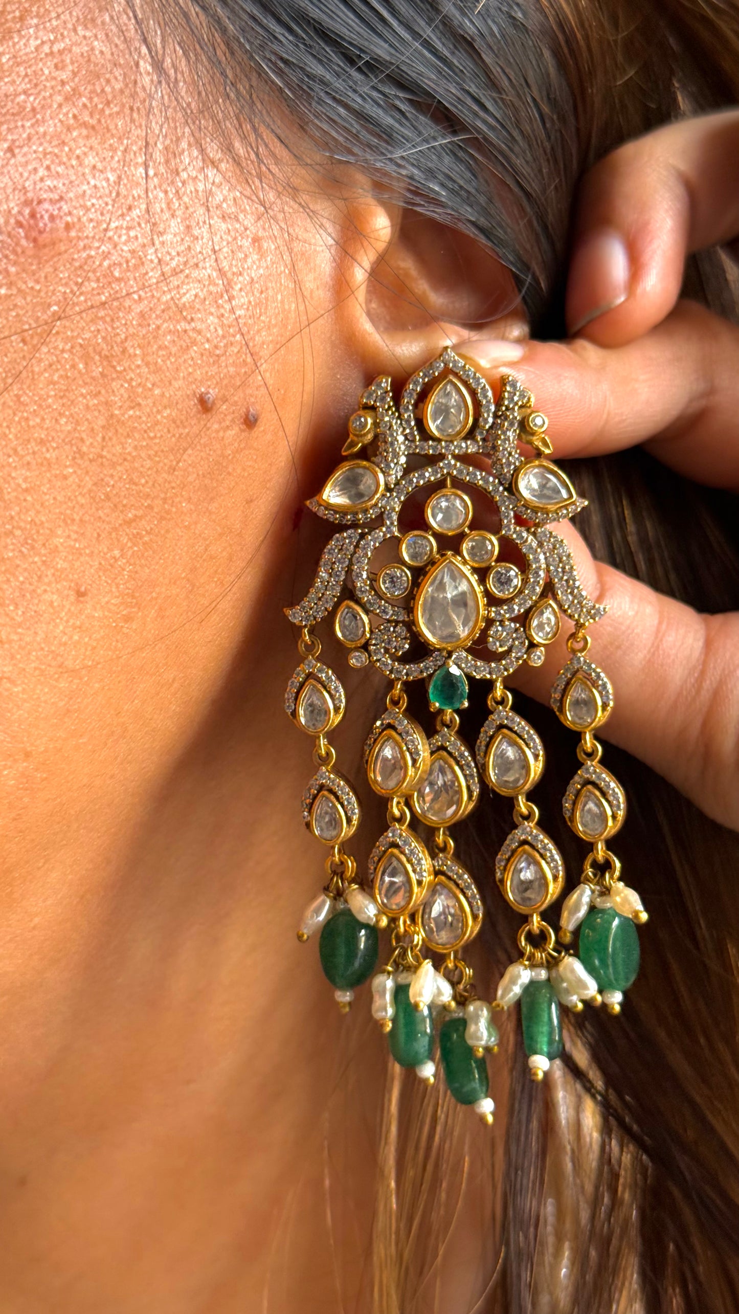 Emerald long uncut polki necklace & choker combo
