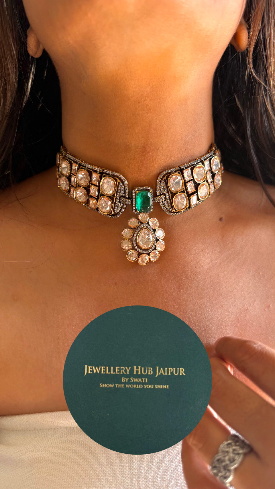 Dark mint  peeli polki moissanite choker