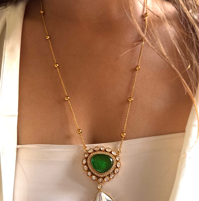 Emerald doublet moissanite polki minimal pendant