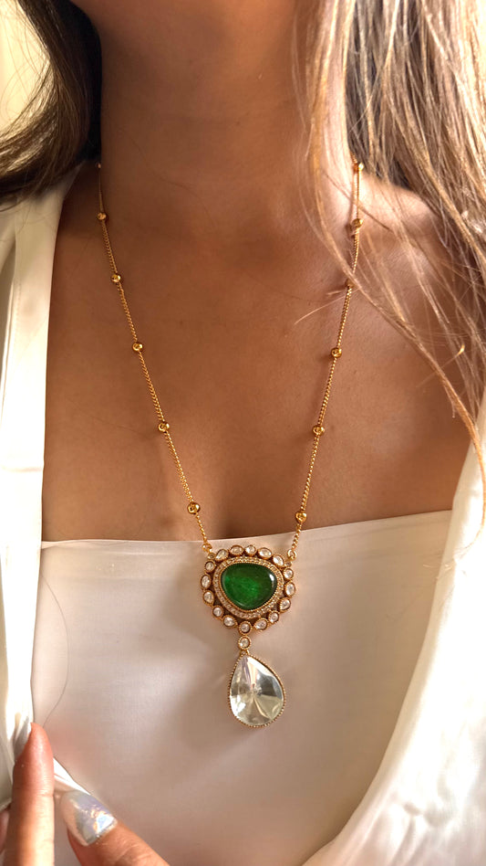Emerald doublet moissanite polki minimal pendant