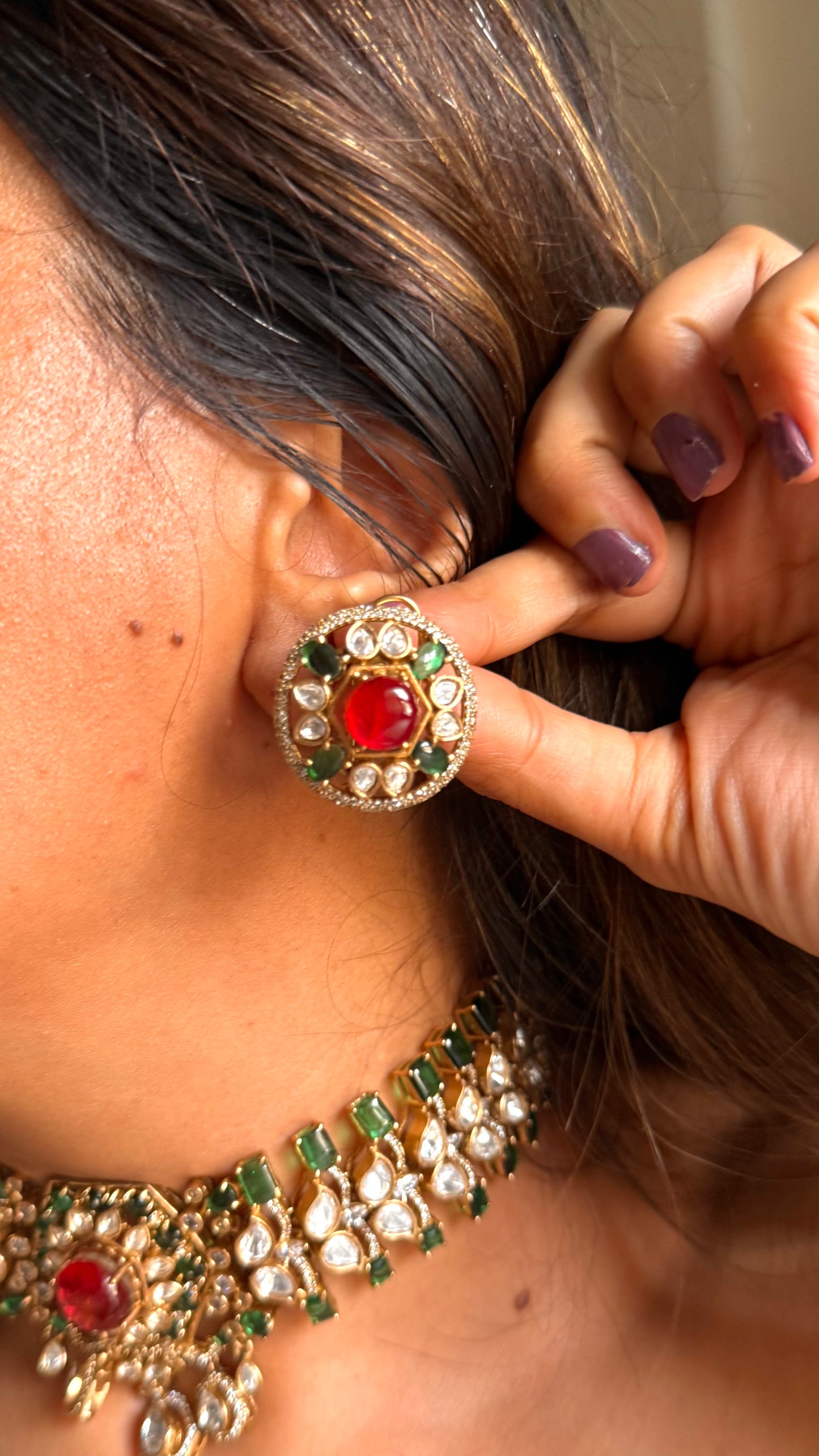 Ruby doublet & emerald moissanite choker set