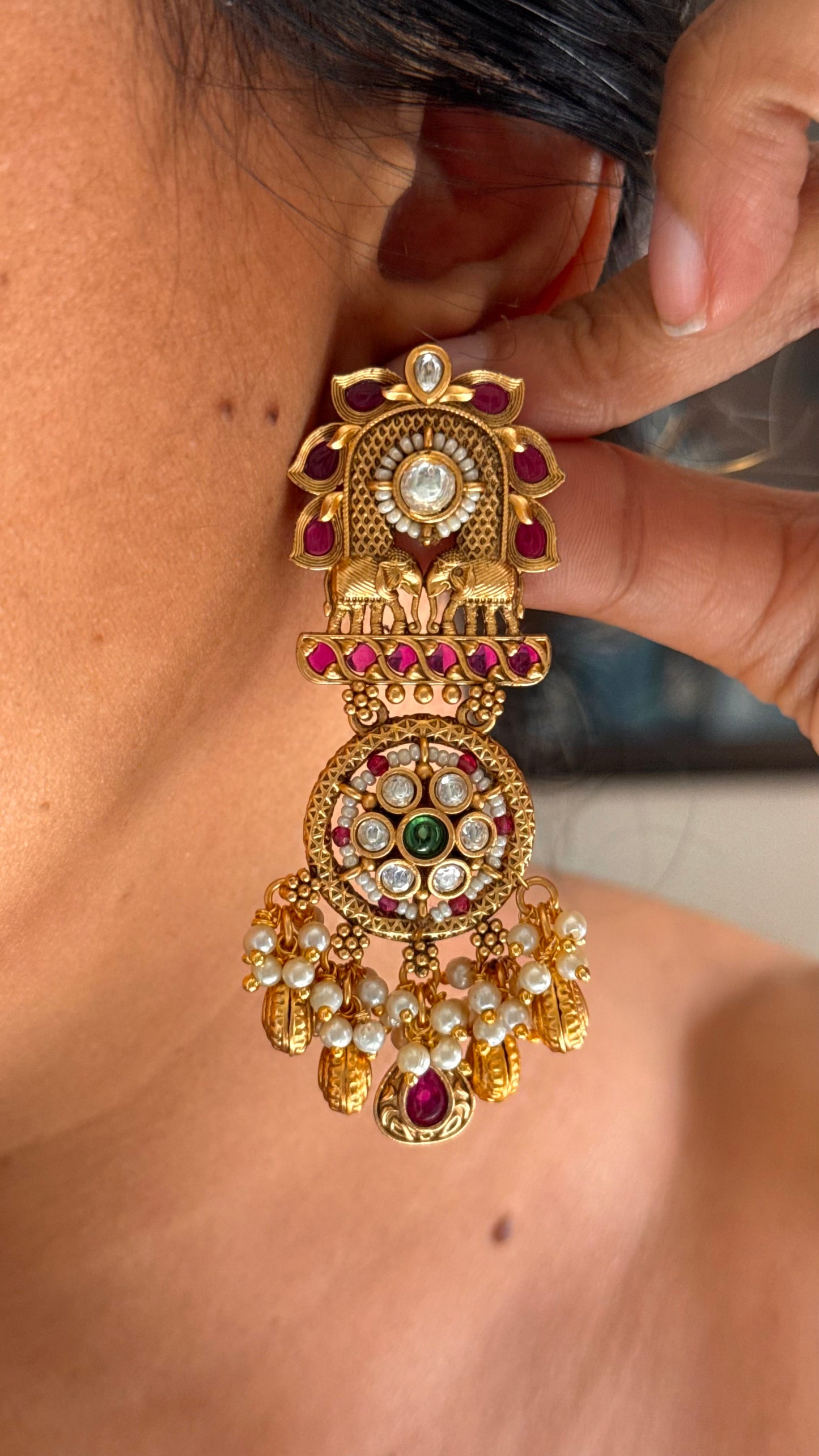 Ruby & mint rajwada heritage choker with danglers