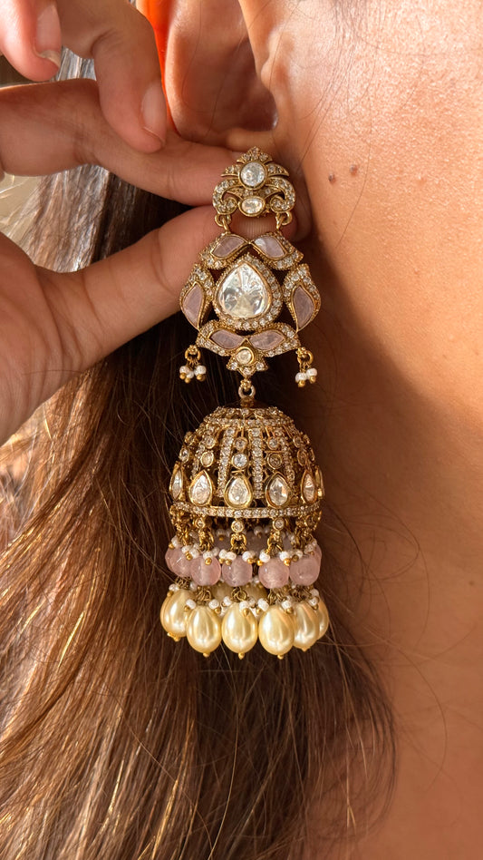 Rose Qurtz Moissanite Jhumka