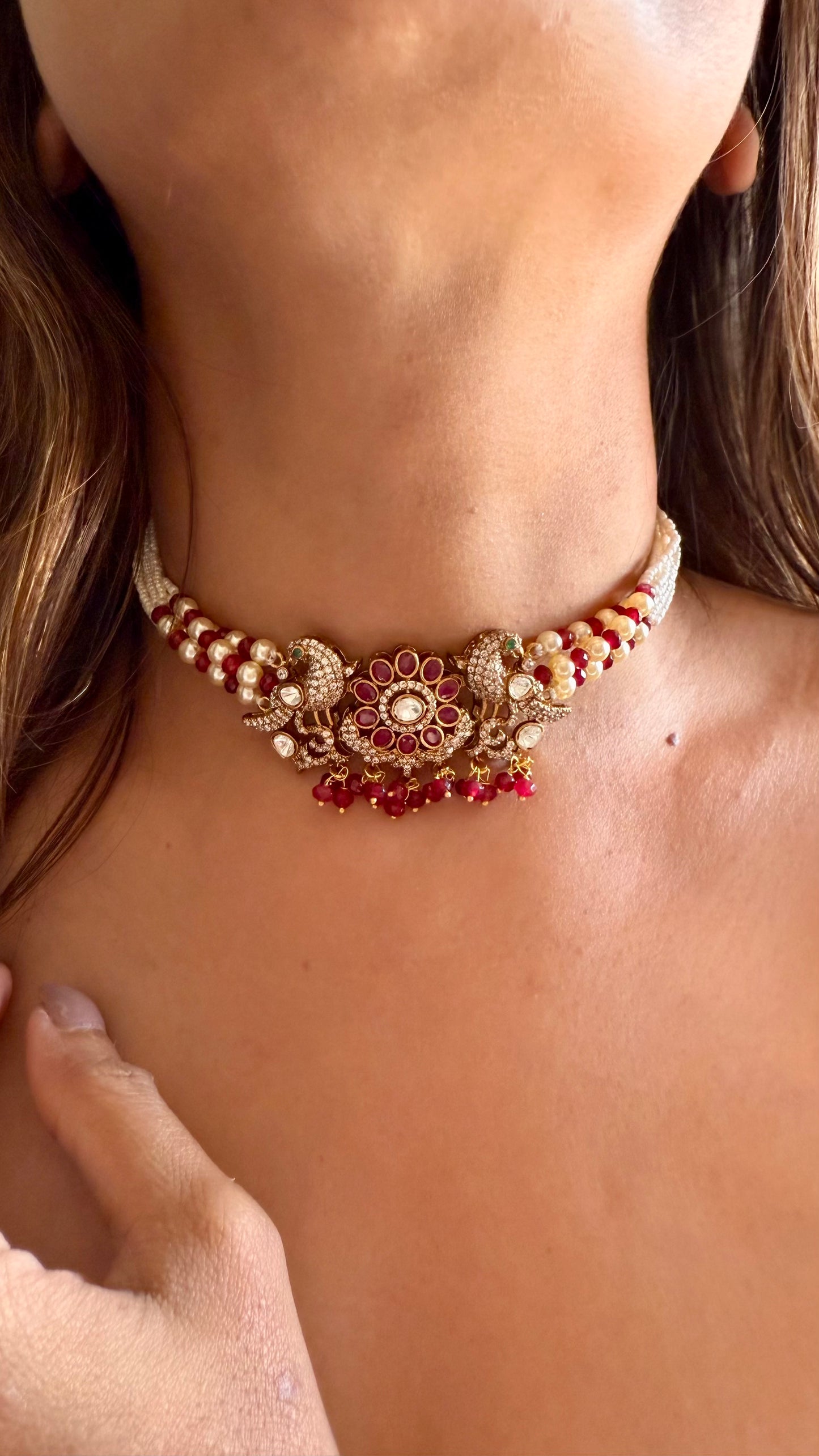 Morvya Ruby peacock thread choker