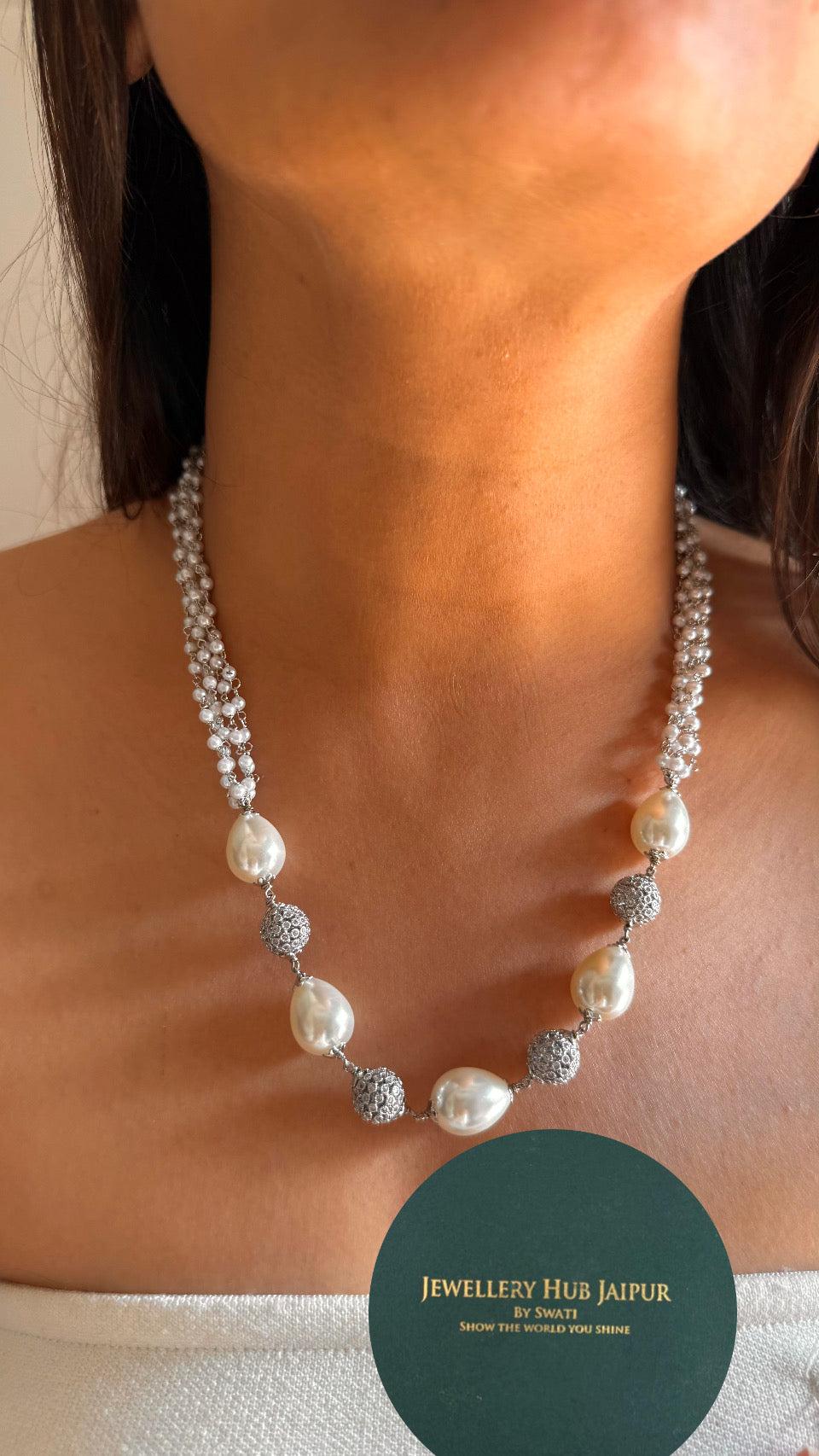 Rhodium silver pearl string