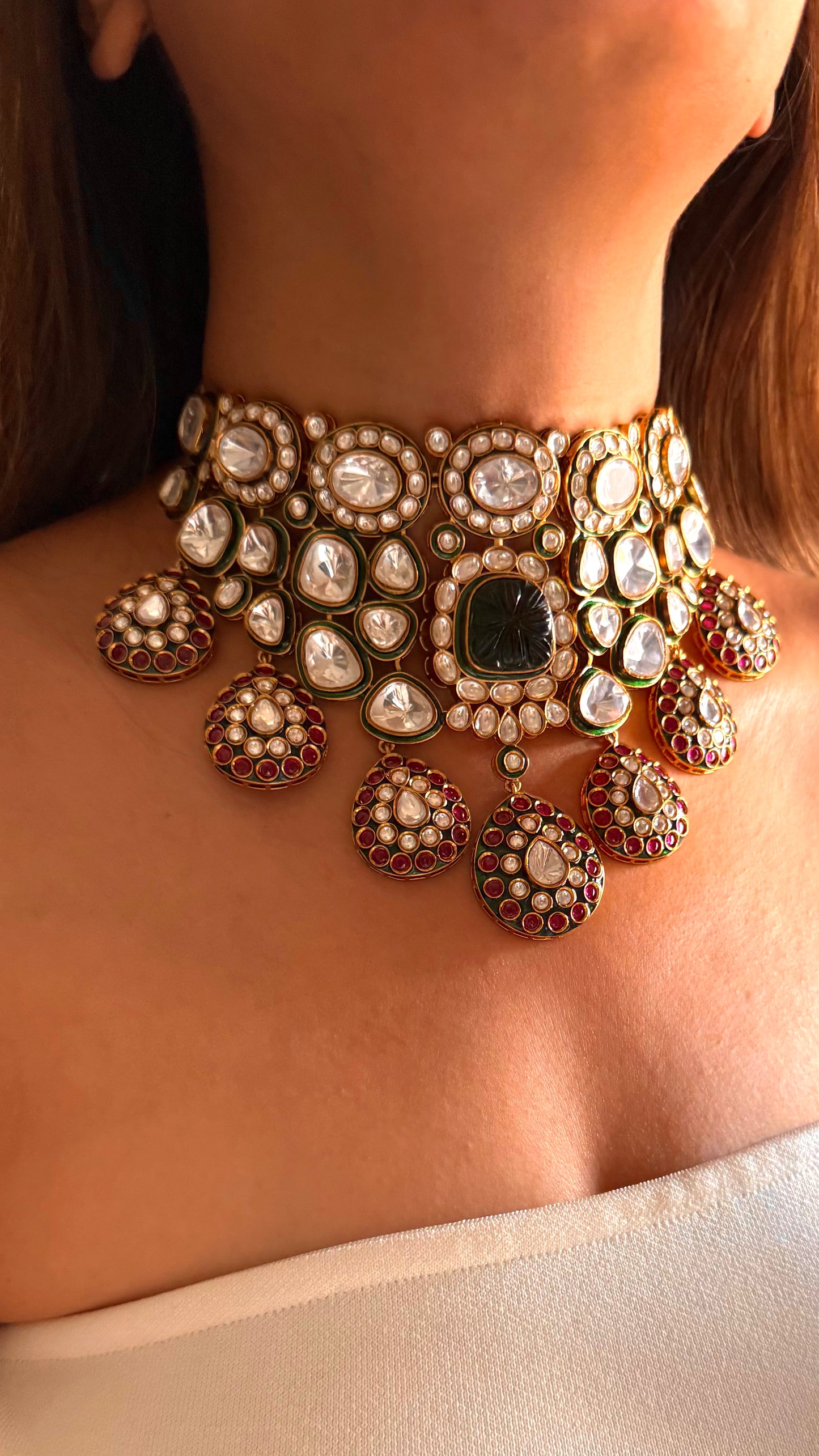 Shikha Emerald meenakari doublet & ruby polki choker