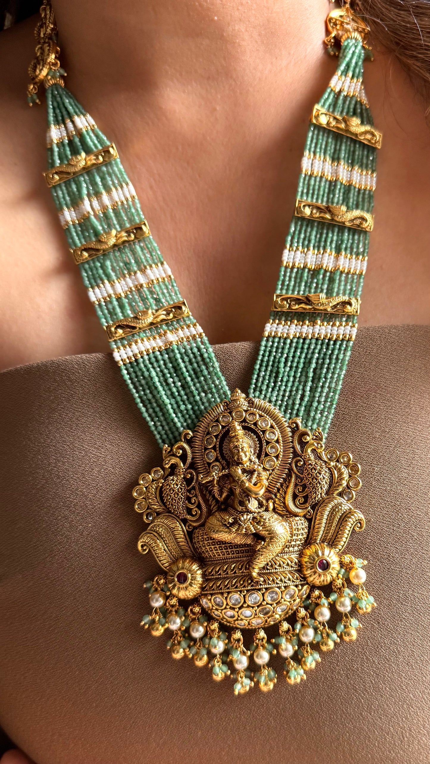 Lord Krishna inspired Nakshi Temple necklace