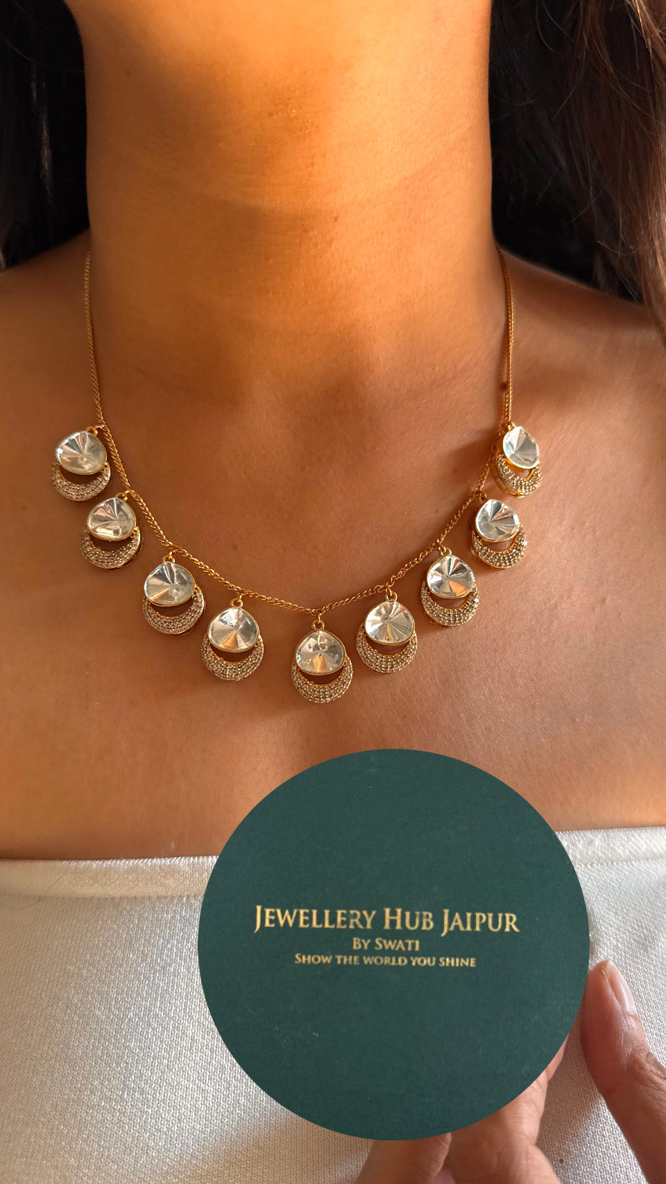 drop shape chain polki necklace