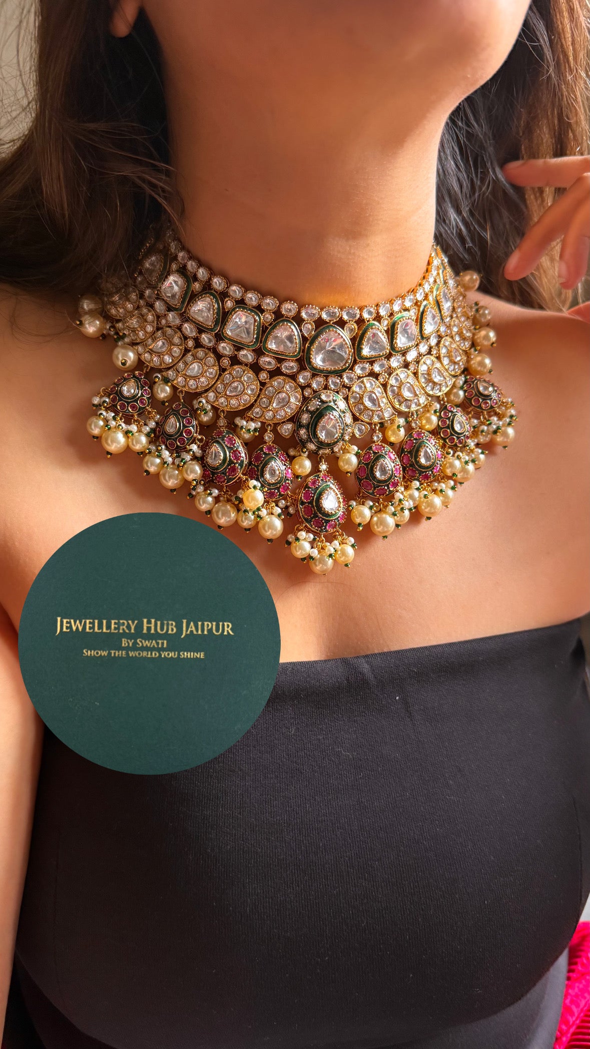 Gaurangi Uncut polki meenakari pearl bridal necklace