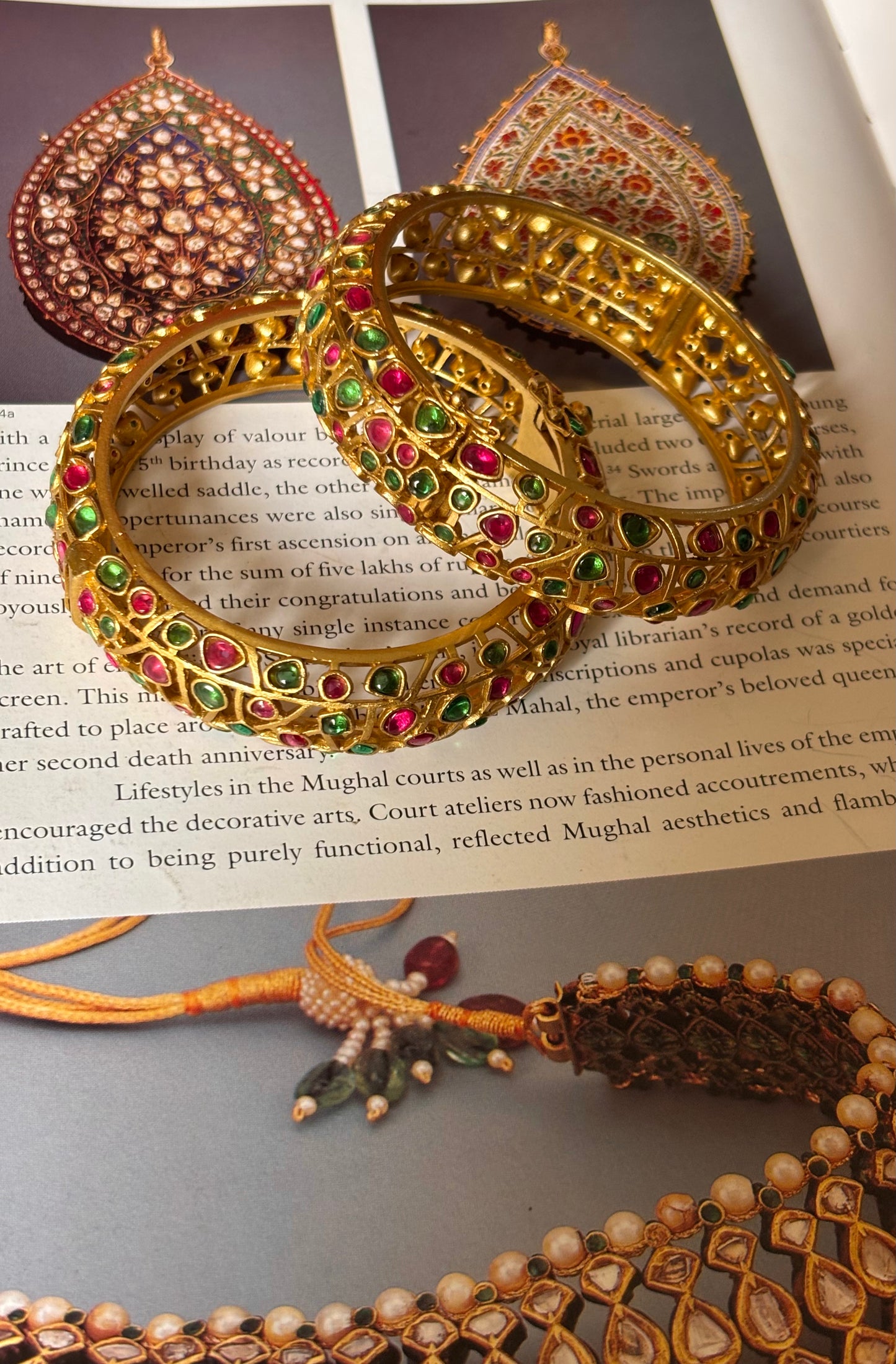 Designer emerald & rani pink gold openable bangle