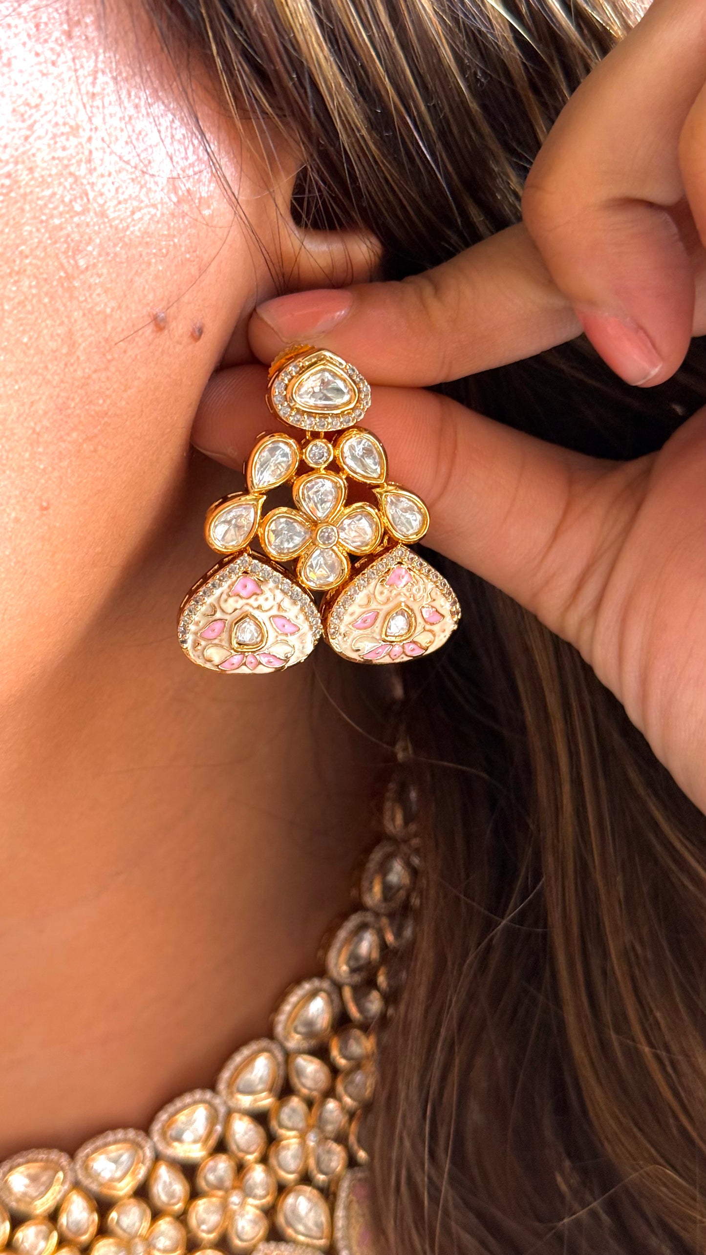Meenakari Necklace with mint pink detailing