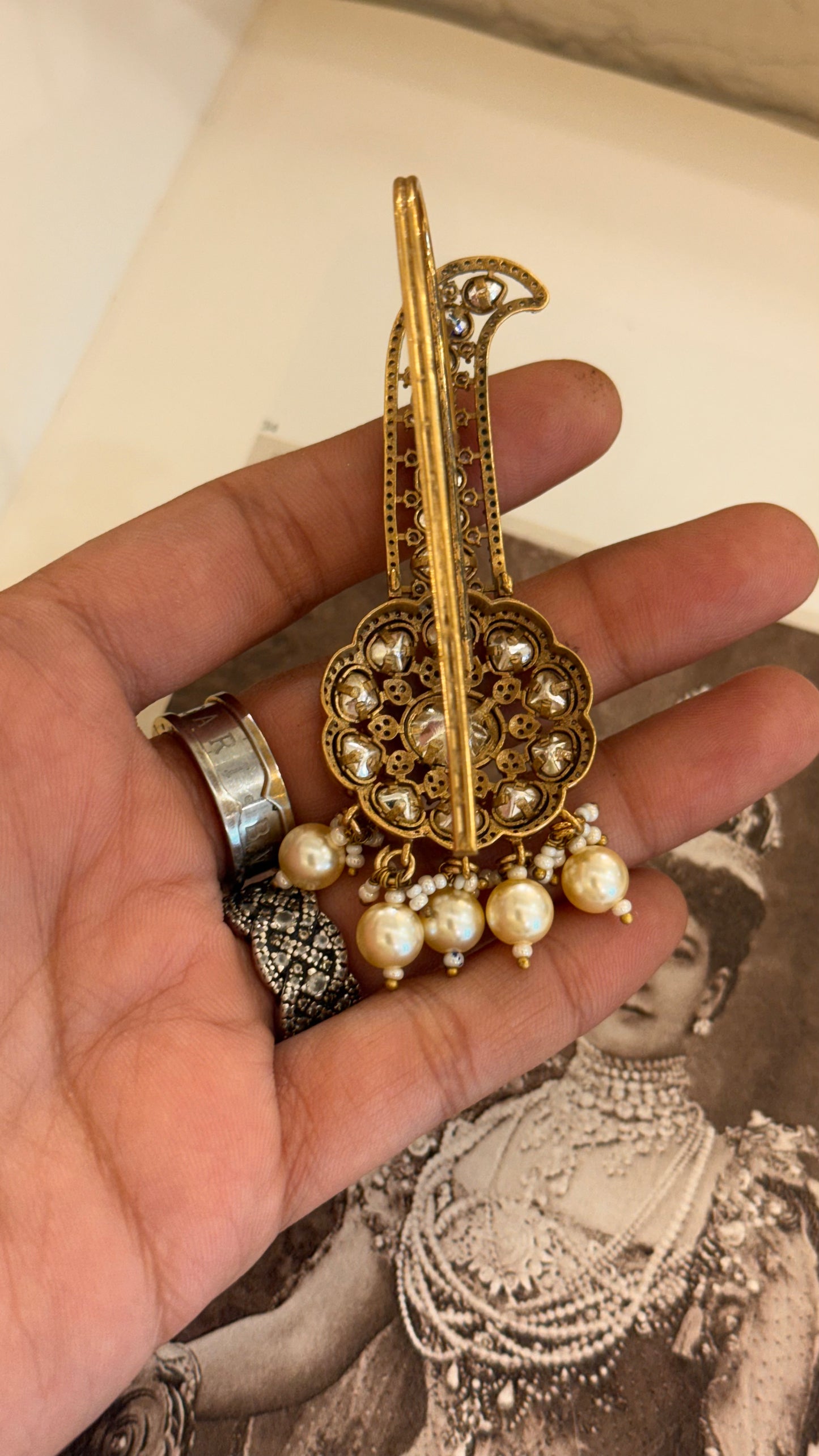 Heritage victorian polki kalgi with pearl detailing