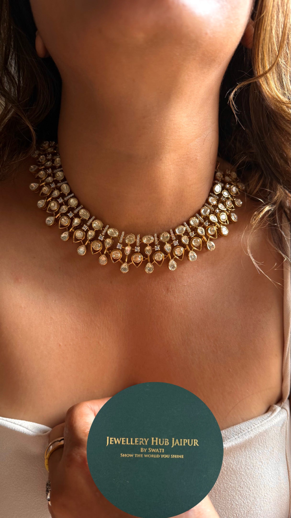 Real Moissanite peeli polki designer Necklace