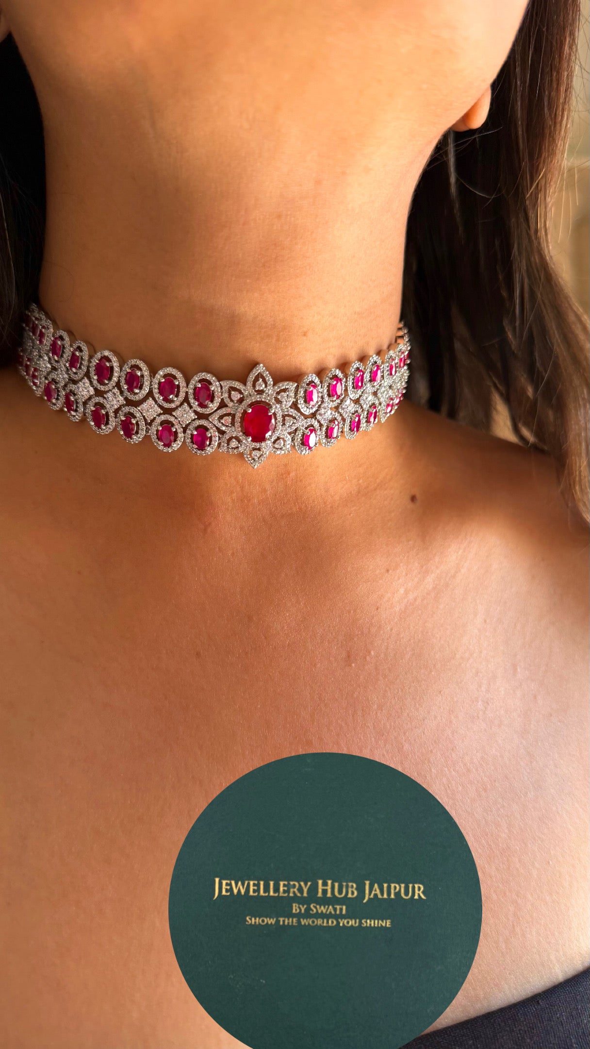 Ruby cz diamond designer choker