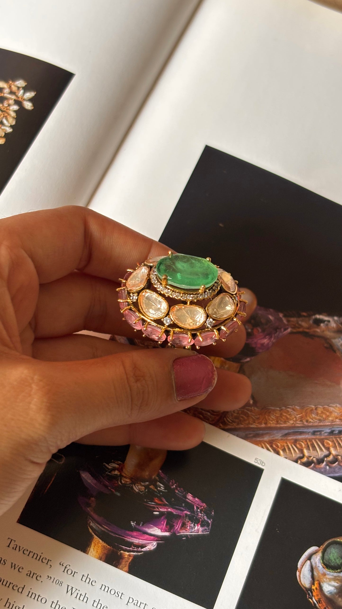 Mint pink peeli polki ring