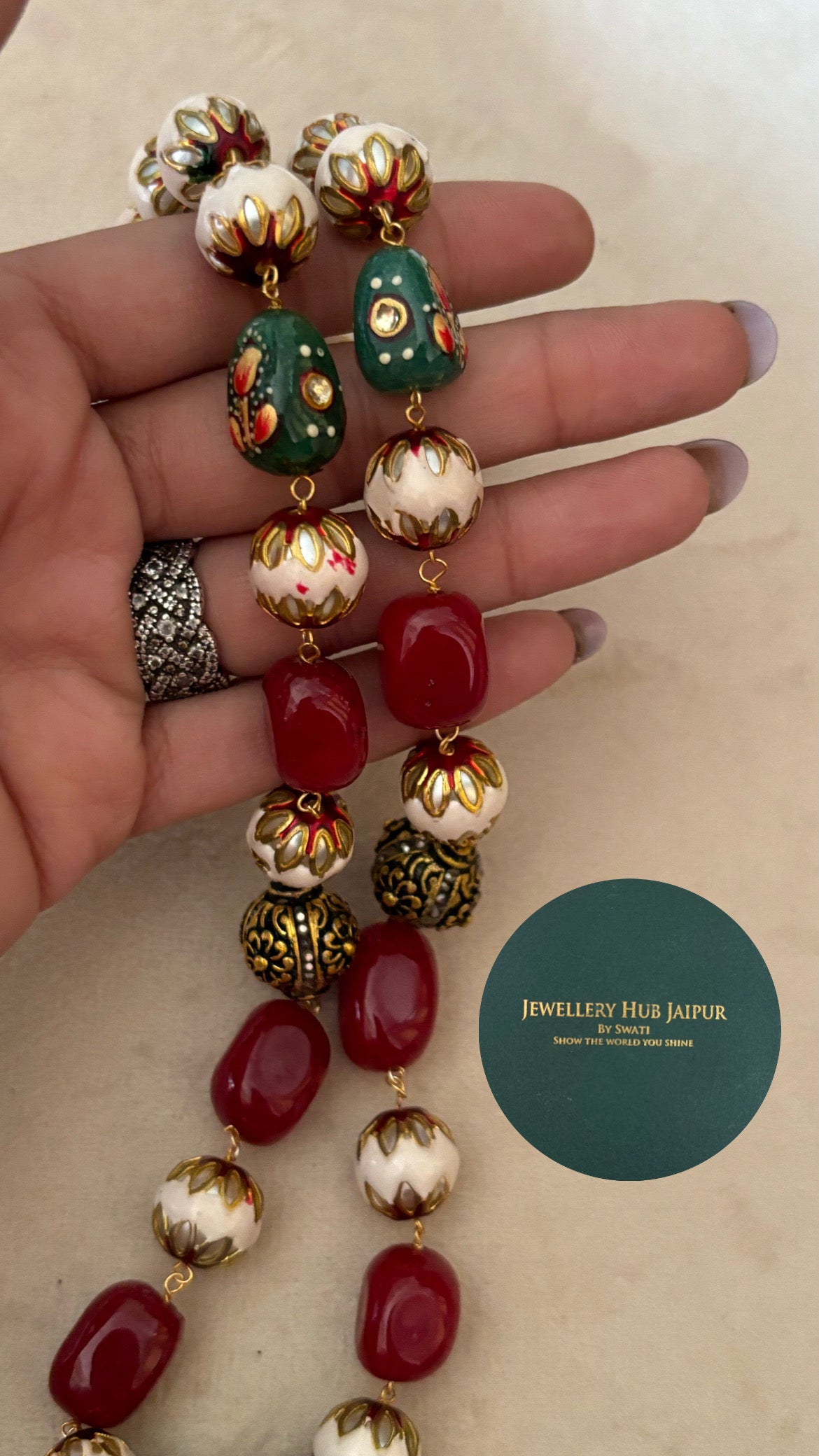 Ruby meenakari string with earrings