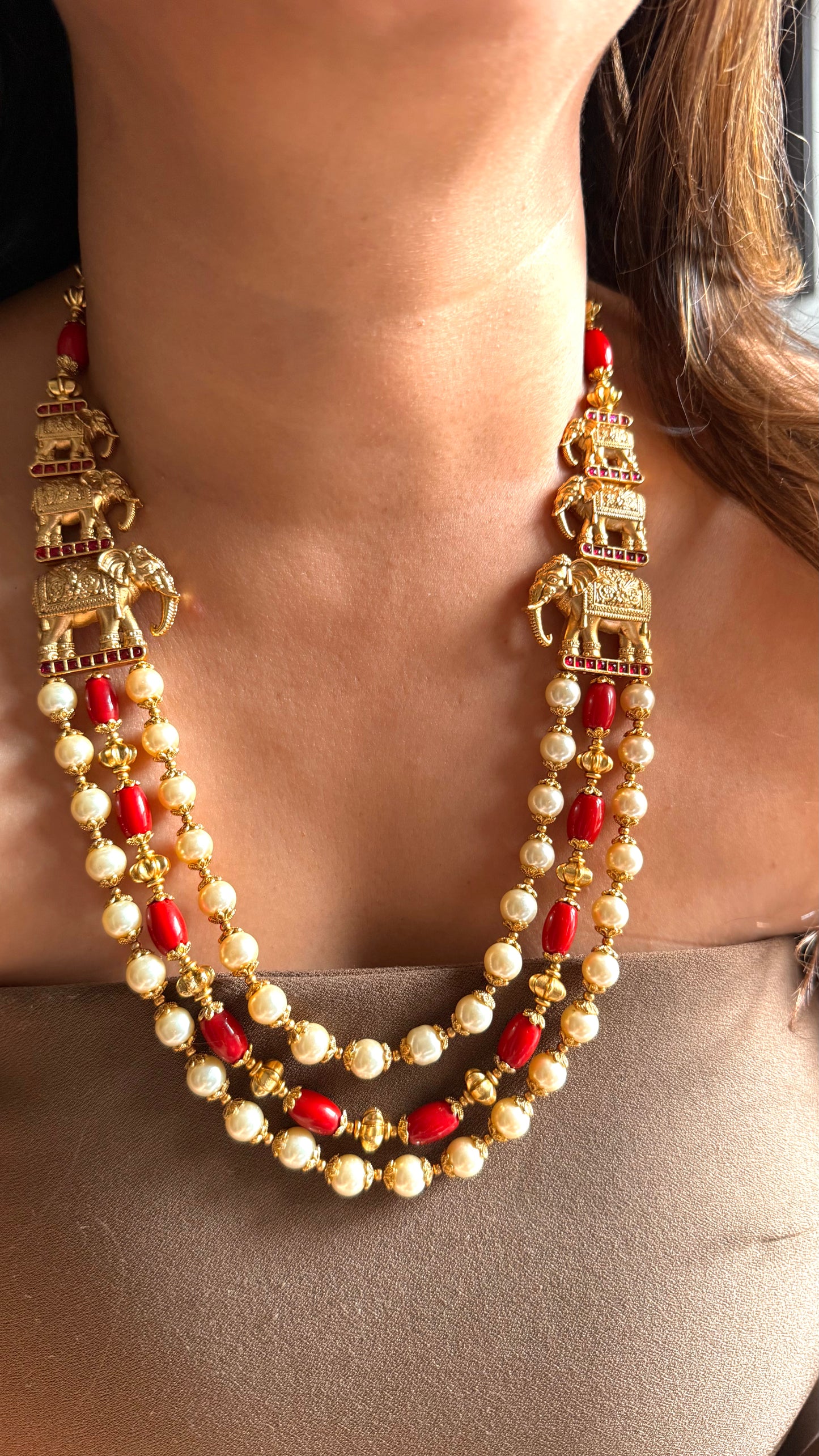 Pearl & Coral Gajanand mid length string necklace