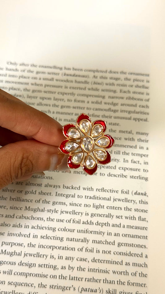 Ruby meenakari moissanite Polki adjustable ring