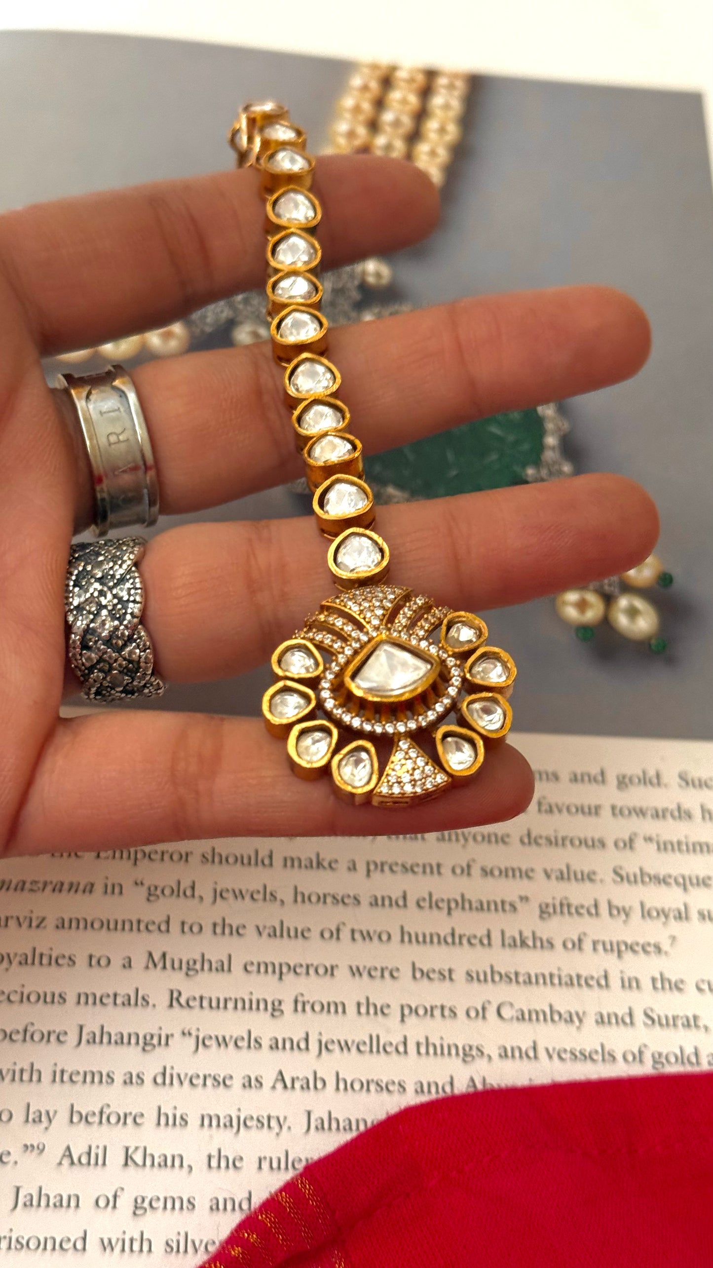Moissanite polki maangtika