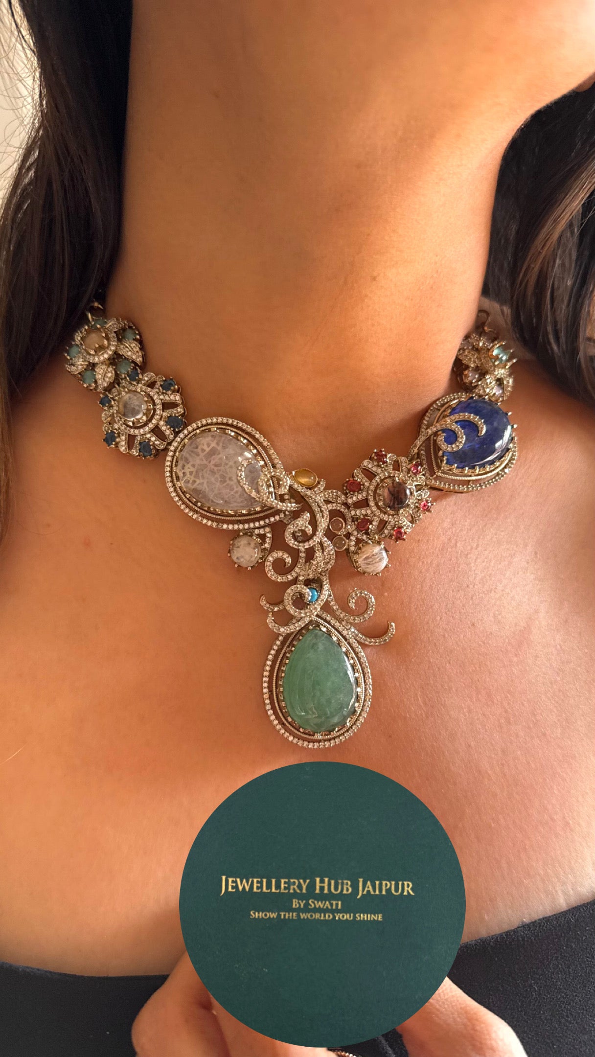 Mint strawberry real stone sabyasachi inspired designer necklace