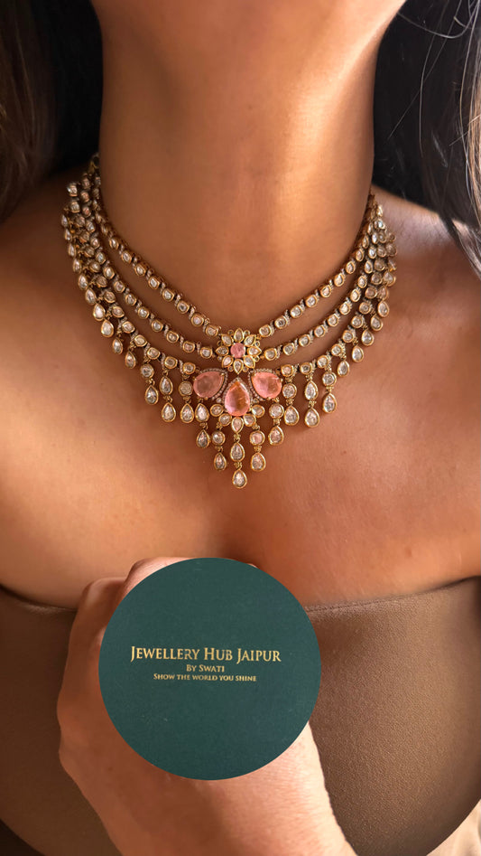 Rose quartz doublet Victorian plated Necklace