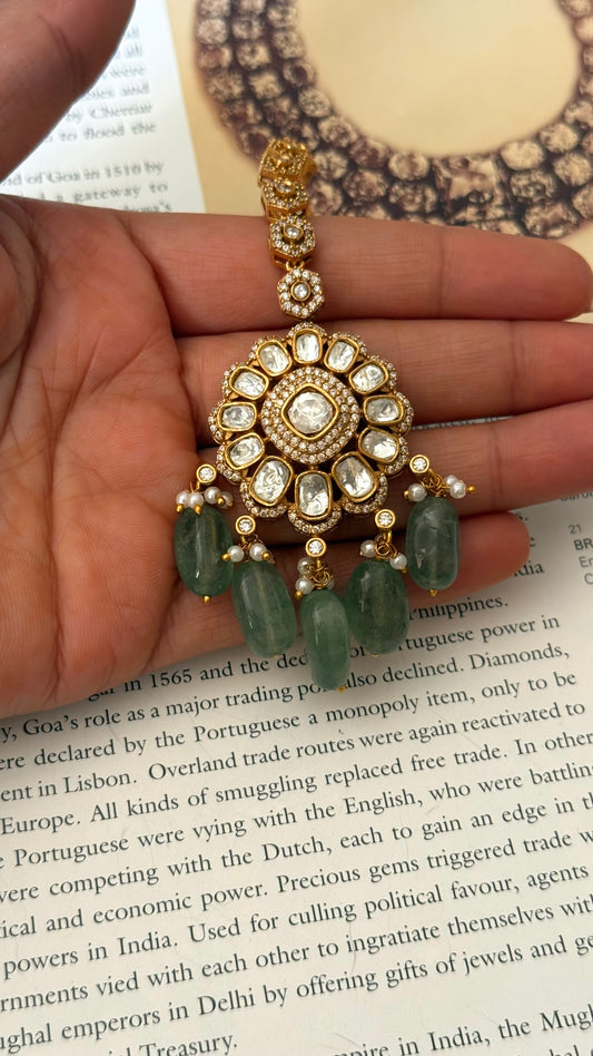 floral maangtika with strawberry drops