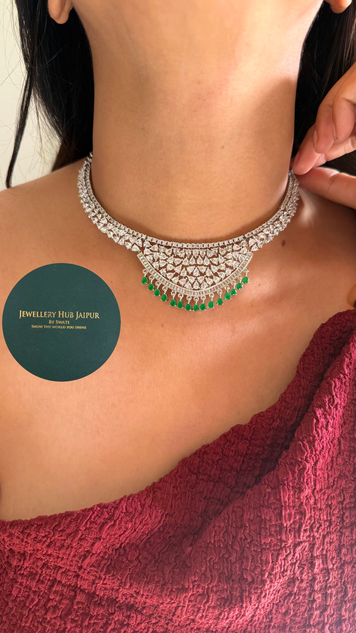 Minimalist cz diamond emerald drop necklace