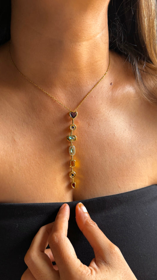 Vertical Multi-Shaped Gemstone Drop Necklace